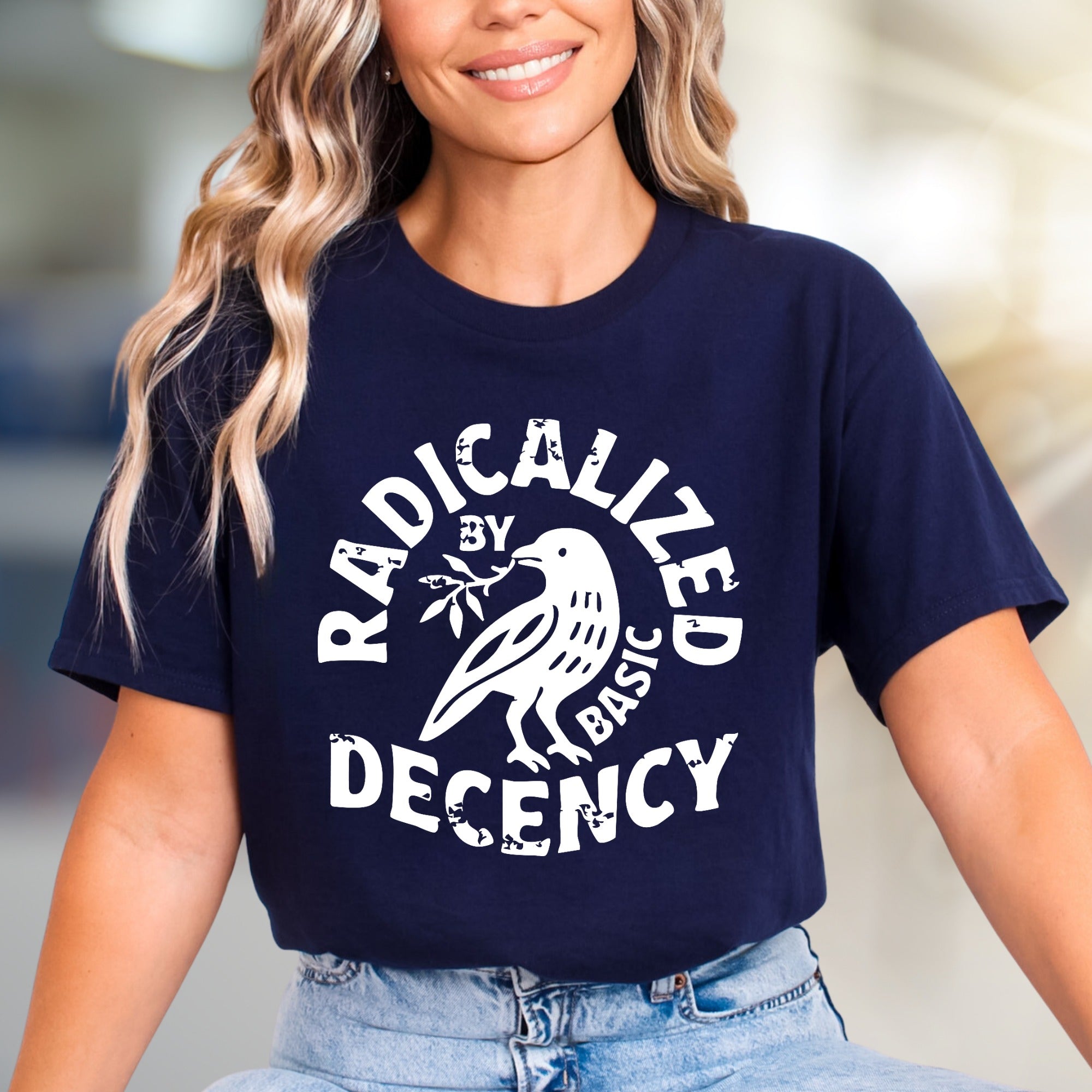 "Radicalized by Basic Decency" Peace Crow Graphic Tee, a Statement Pick for Activists