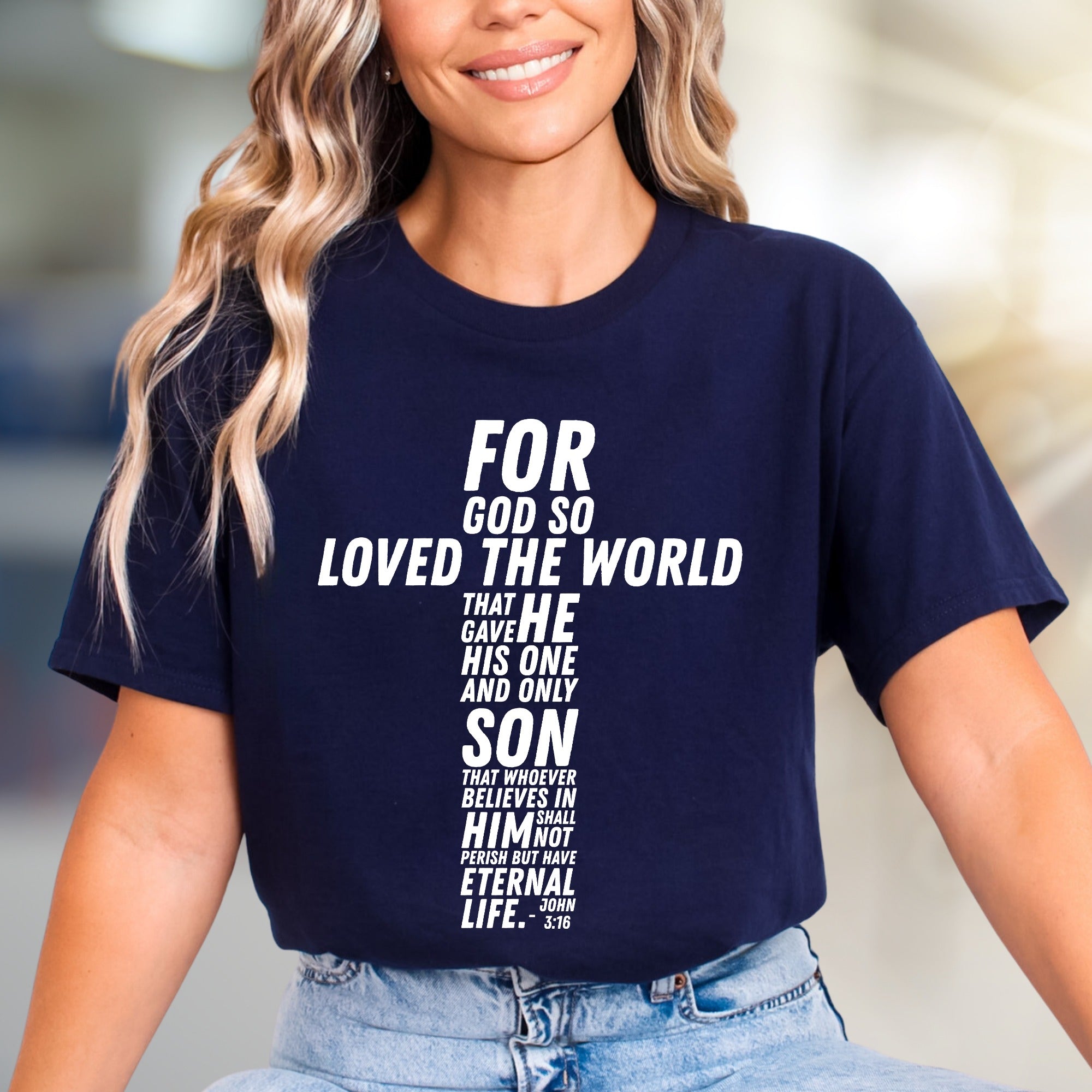 "For God So Loved The World" Scripture Cross Graphic Tee, a Faith-Inspired Pick for Believers