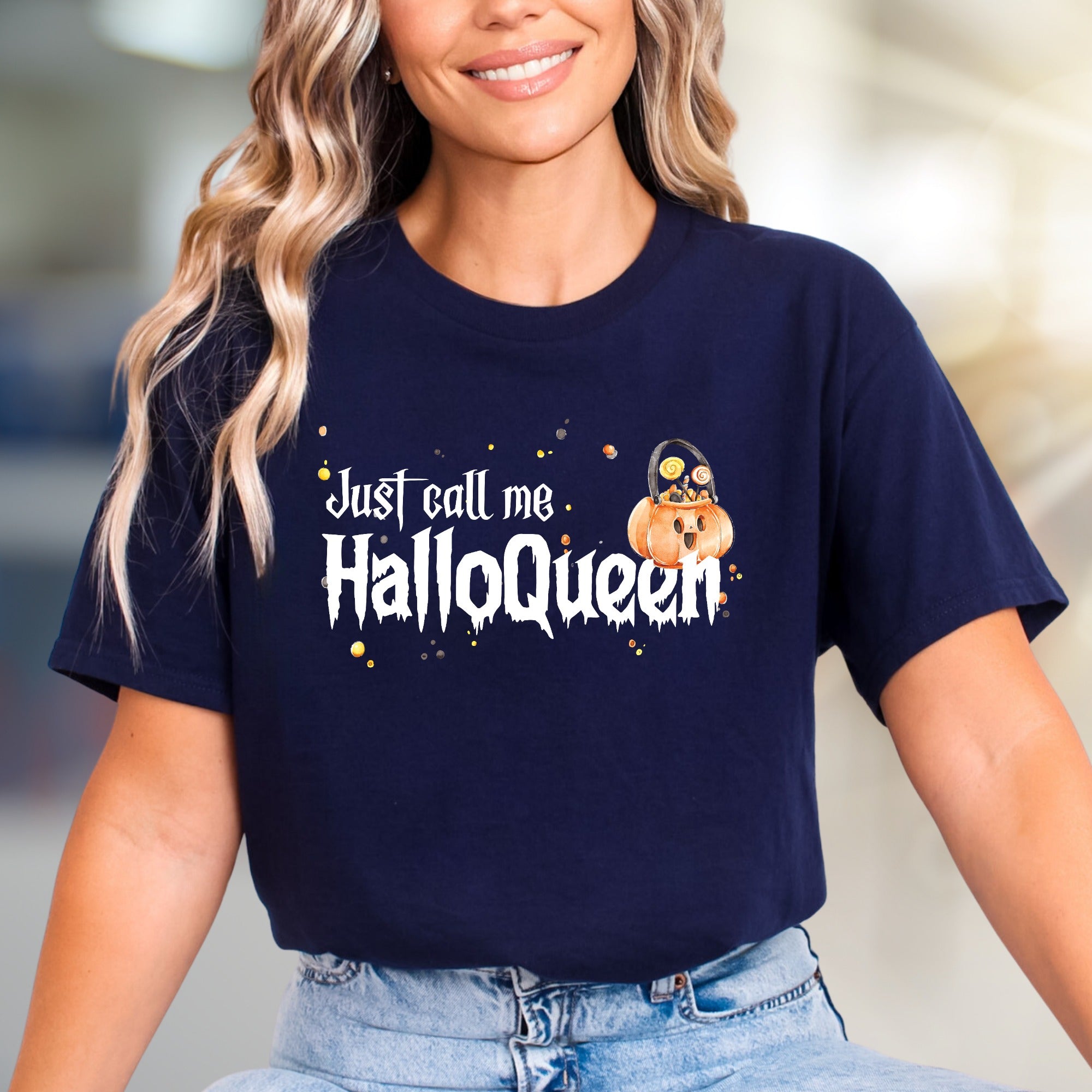 "Just Call Me Halloqueen" Spooky Fun Graphic Tee, a Halloween Pick for Trick-or-Treaters