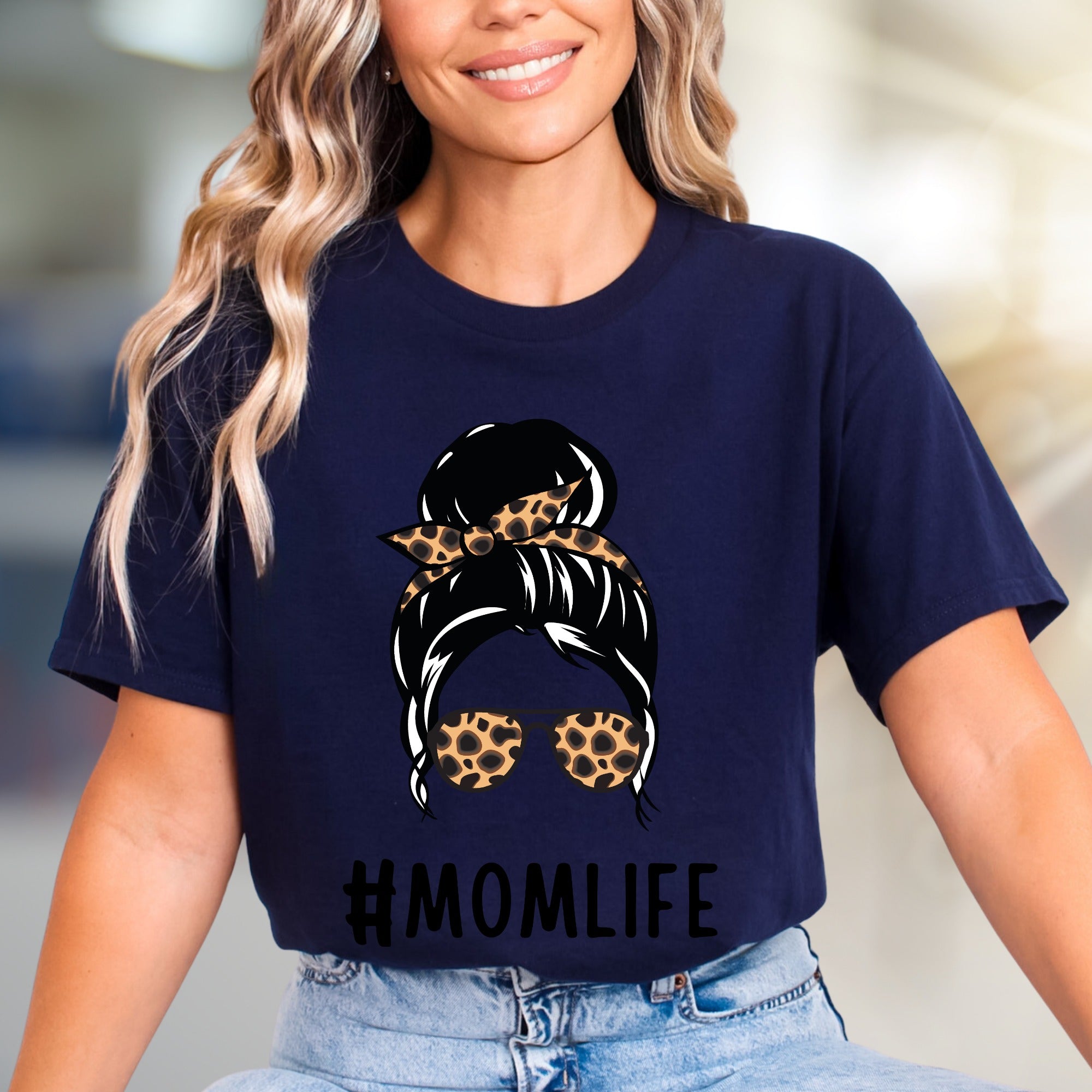 #MOMLIFE Messy Bun Leopard Graphic Tee, a Chic Mom-Life Pick for Everyday