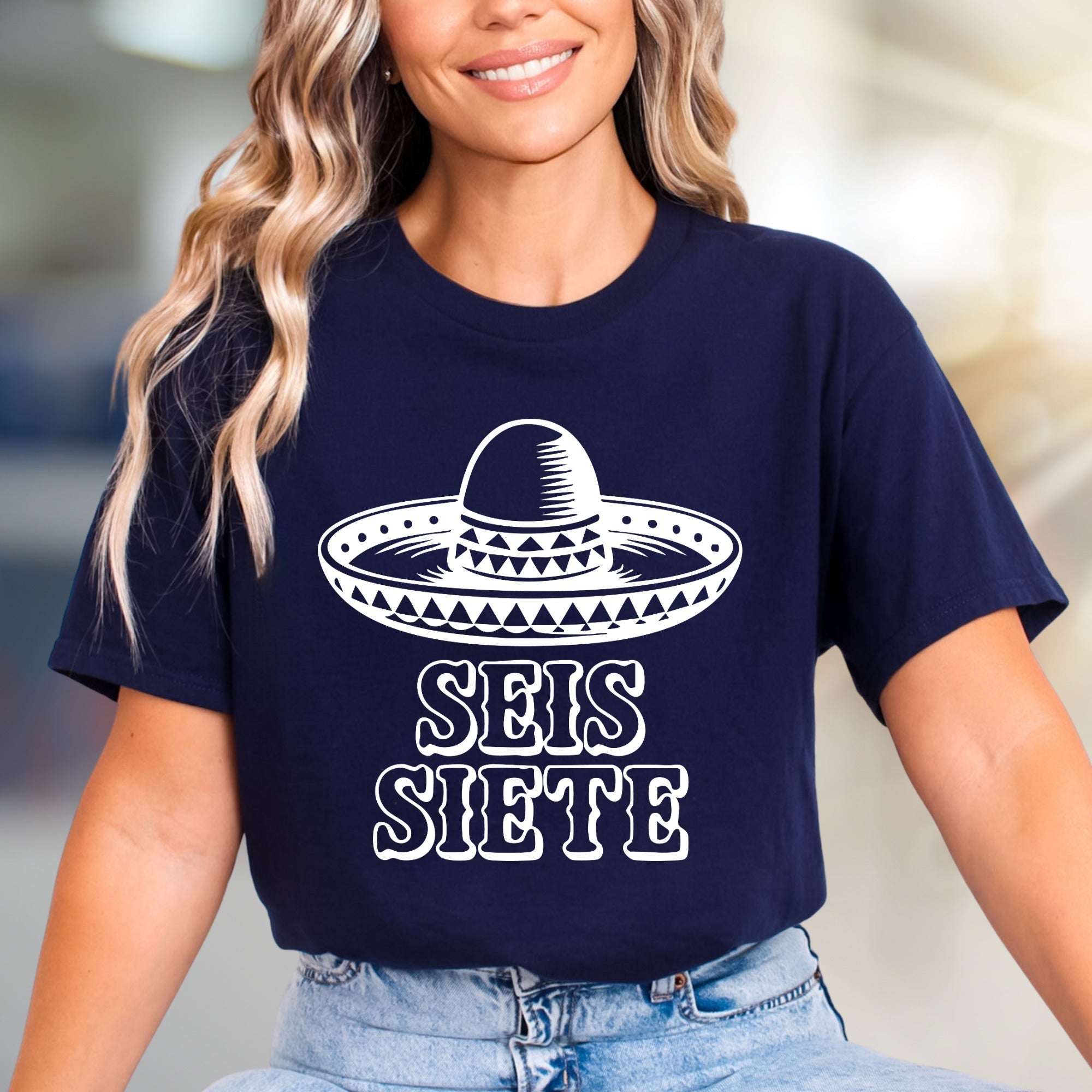 "SEIS SIETE" Sombrero Graphic Tee, a Festive Mexican Folk Pick for Celebrants