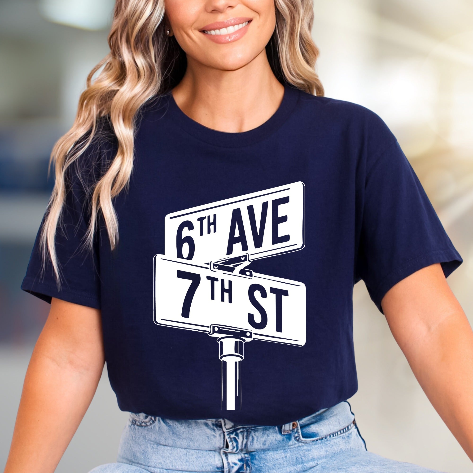 "6th Ave 7th St" NYC Street Sign Graphic Tee, a City Lover's Pick for Urban Explorers