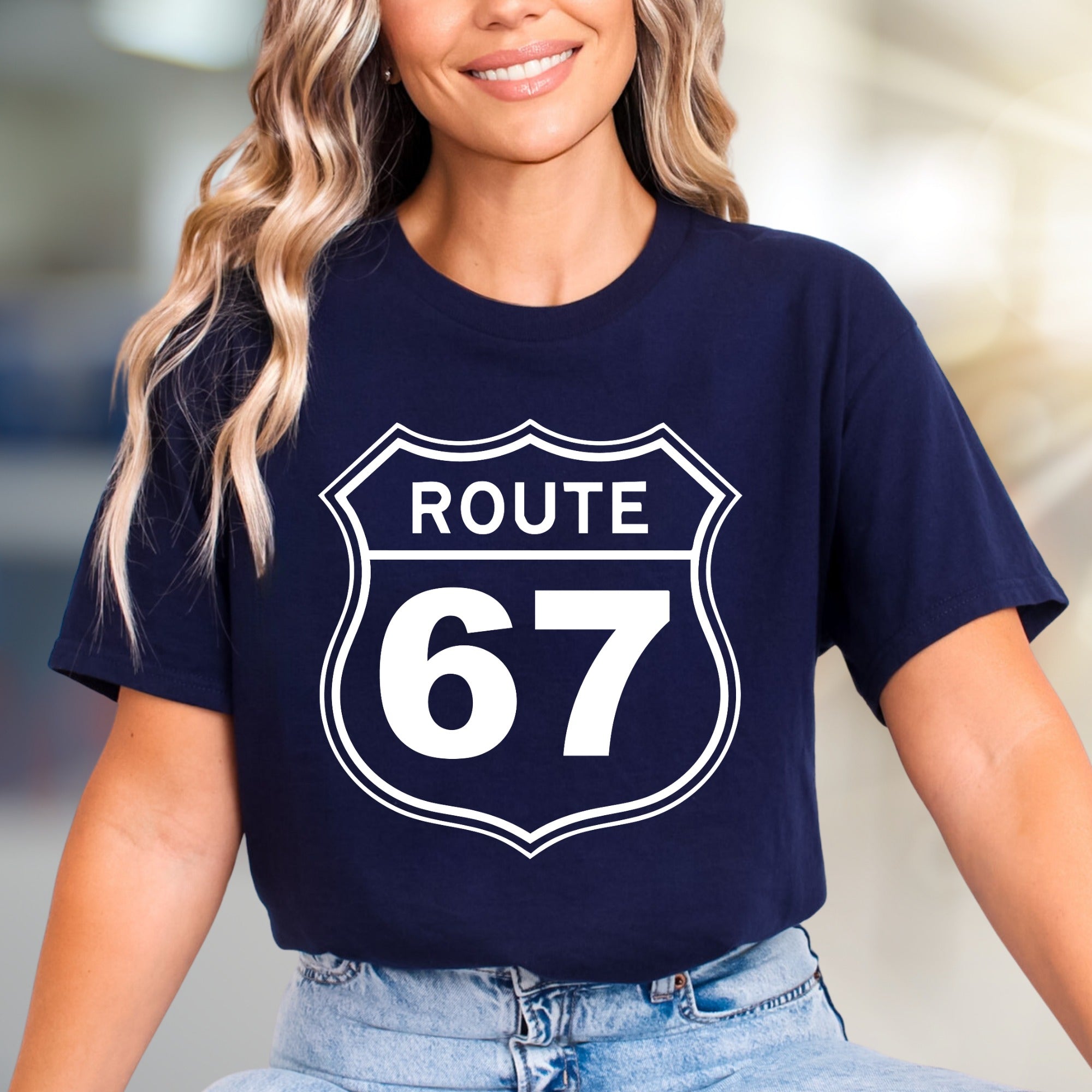 "Route 67" Highway Sign Graphic Tee, a Classic Road Trip Pick for Adventurers
