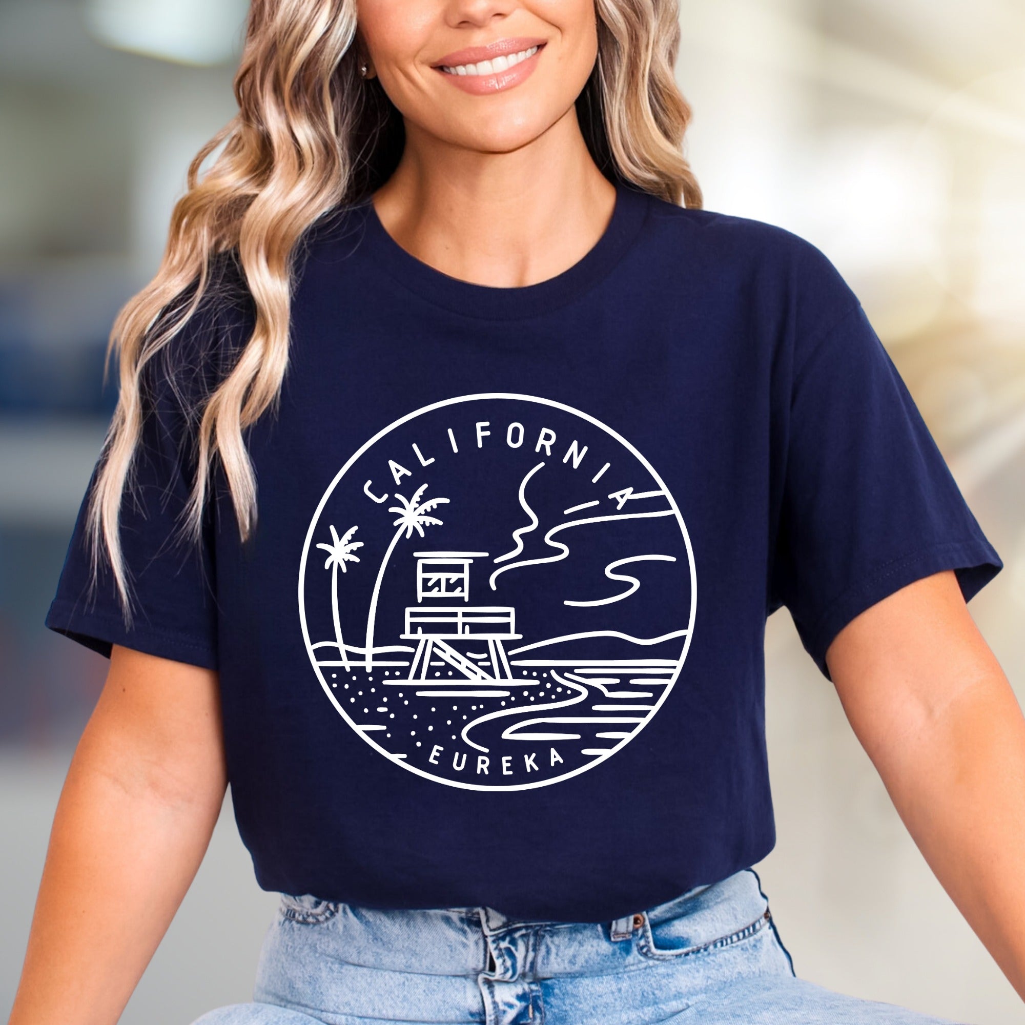 "CALIFORNIA EUREKA" Coastal Horizon Graphic Tee, a Beach Vibes Pick for Travelers