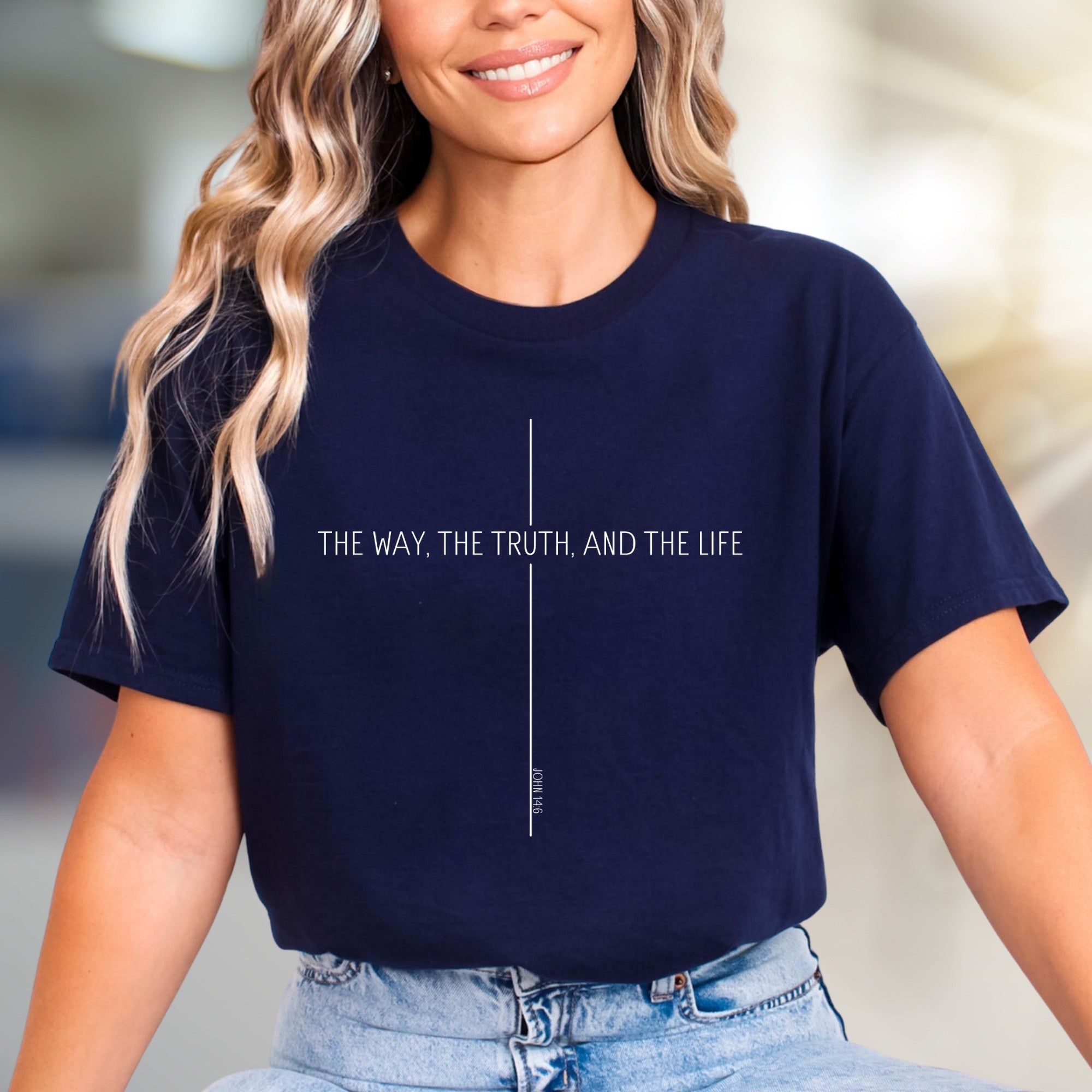"THE WAY, THE TRUTH, AND THE LIFE" Minimalist Cross Graphic Tee, a Faith-Inspired Pick for Believers