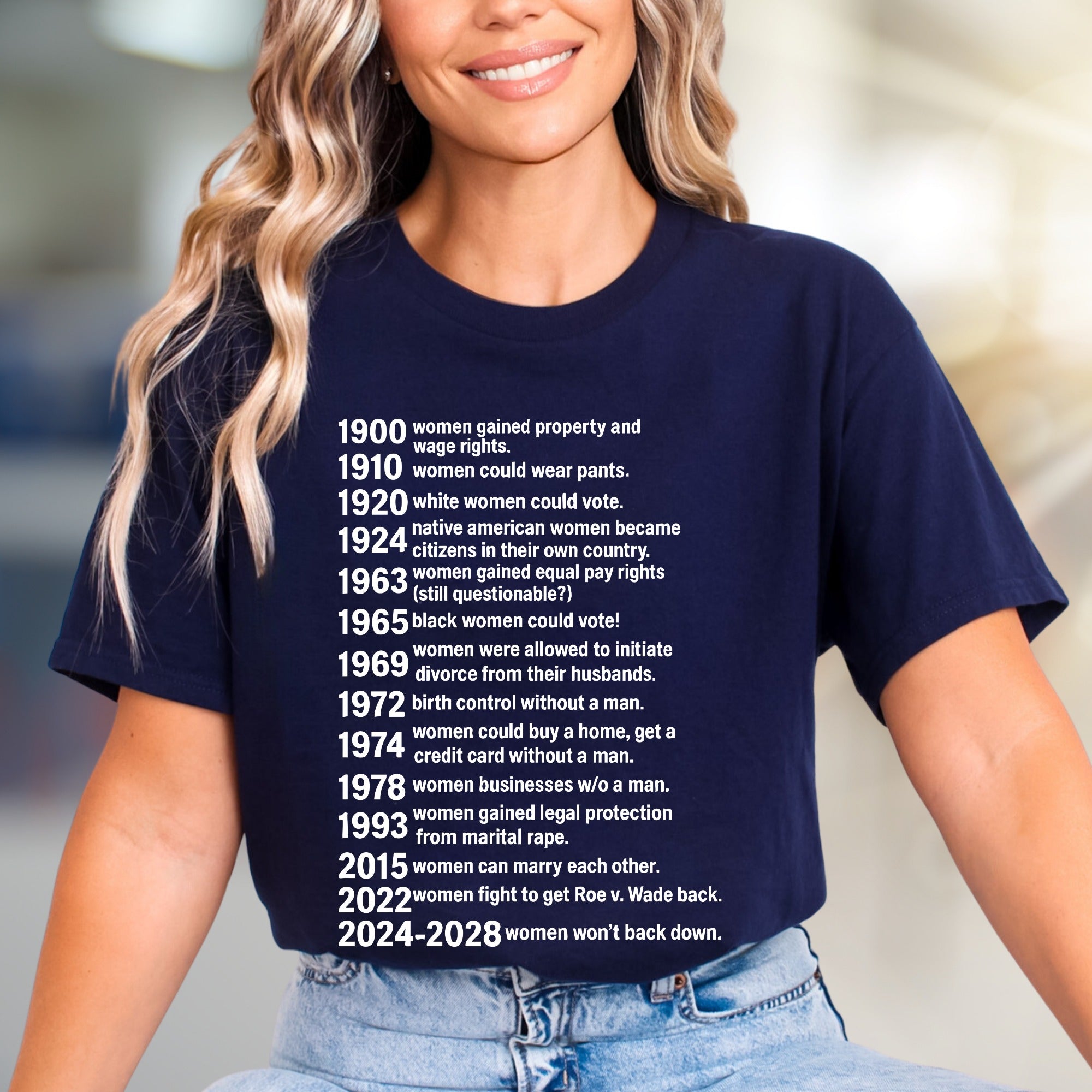 "Women Won't Back Down" Feminist Timeline Graphic Tee, a Statement Pick for Activists