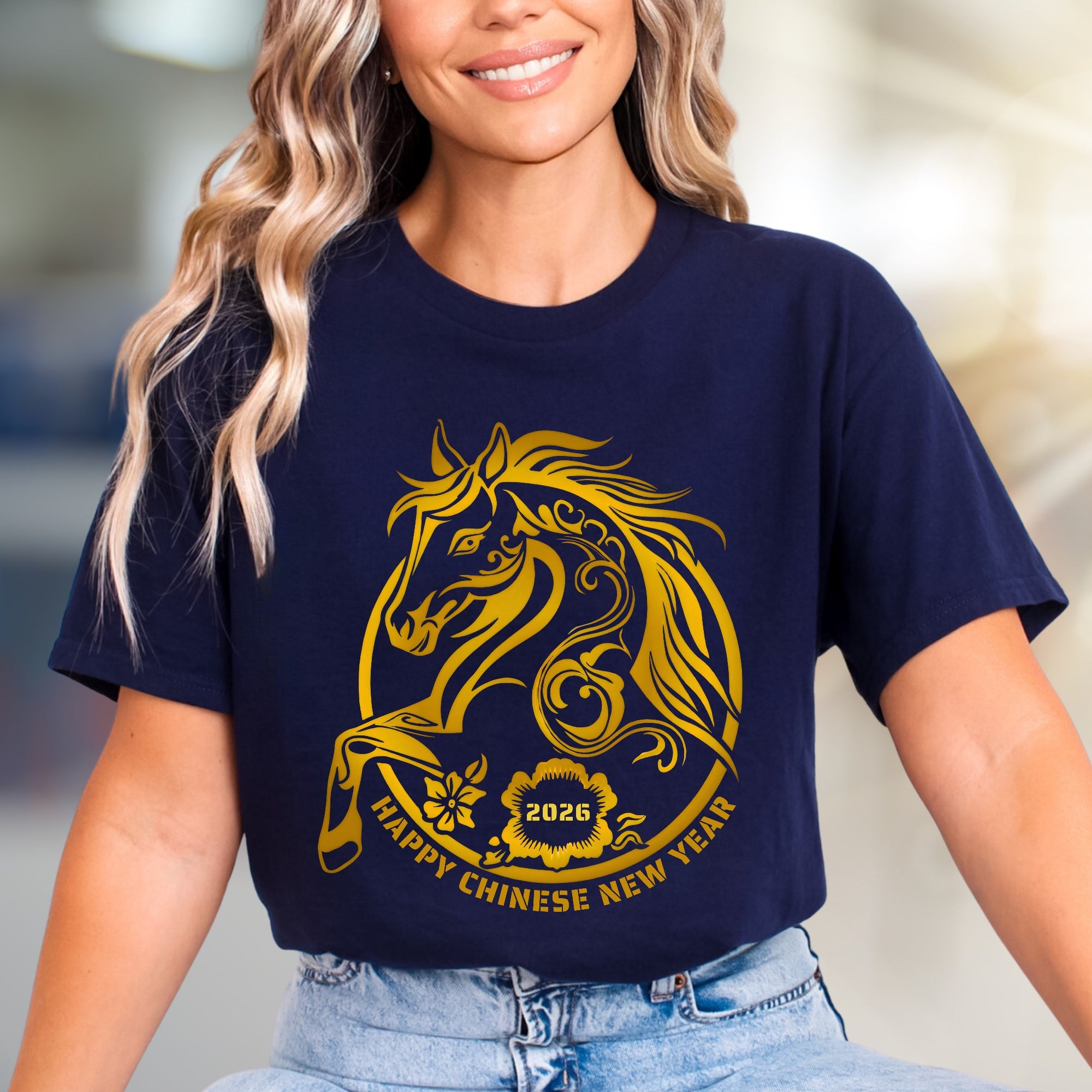 "HAPPY CHINESE NEW YEAR 2026" Golden Horse Graphic Tee, an Auspicious Celebration Unisex Top