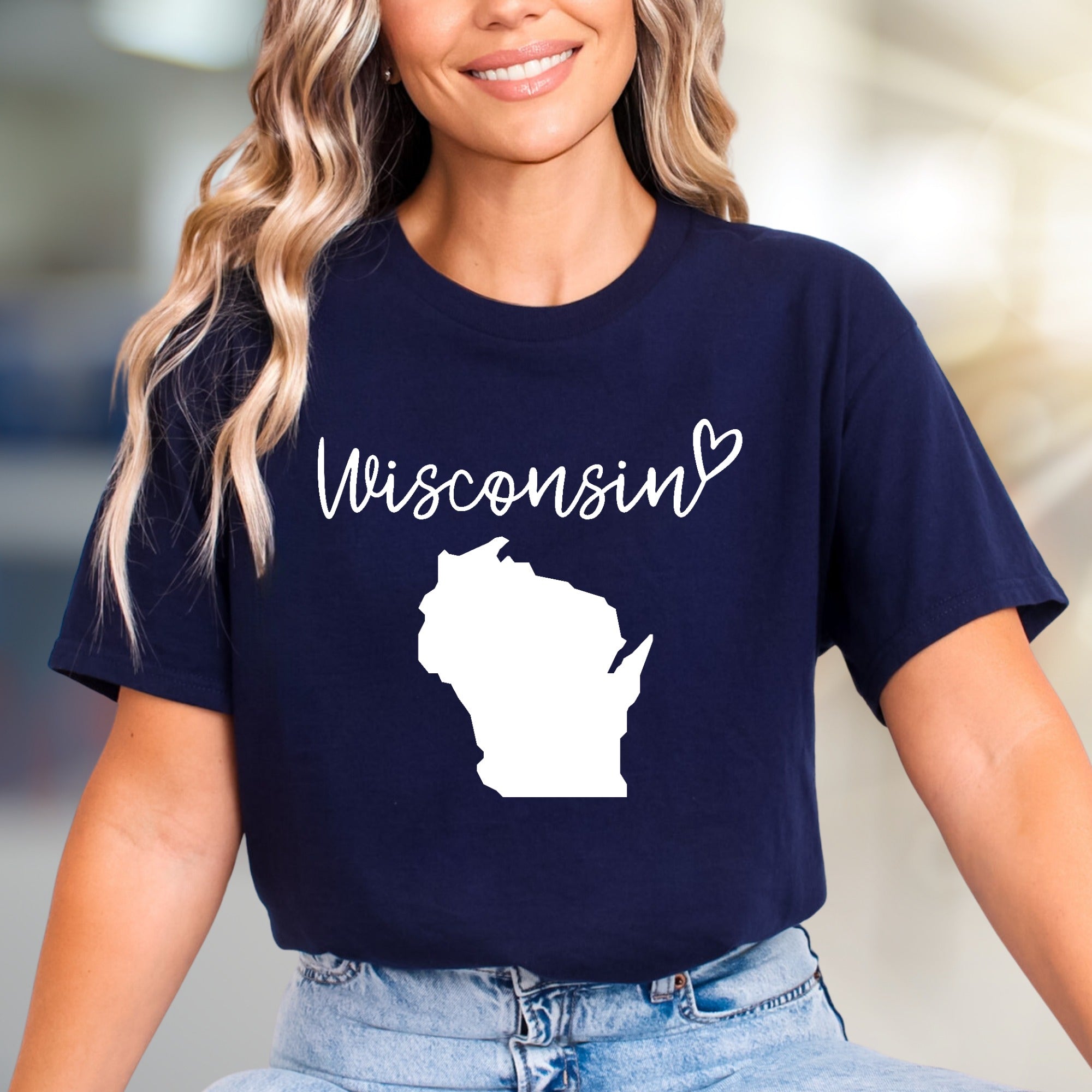 "Wisconsin" State Outline Graphic Tee, A Hometown Pride Pick for Enthusiasts