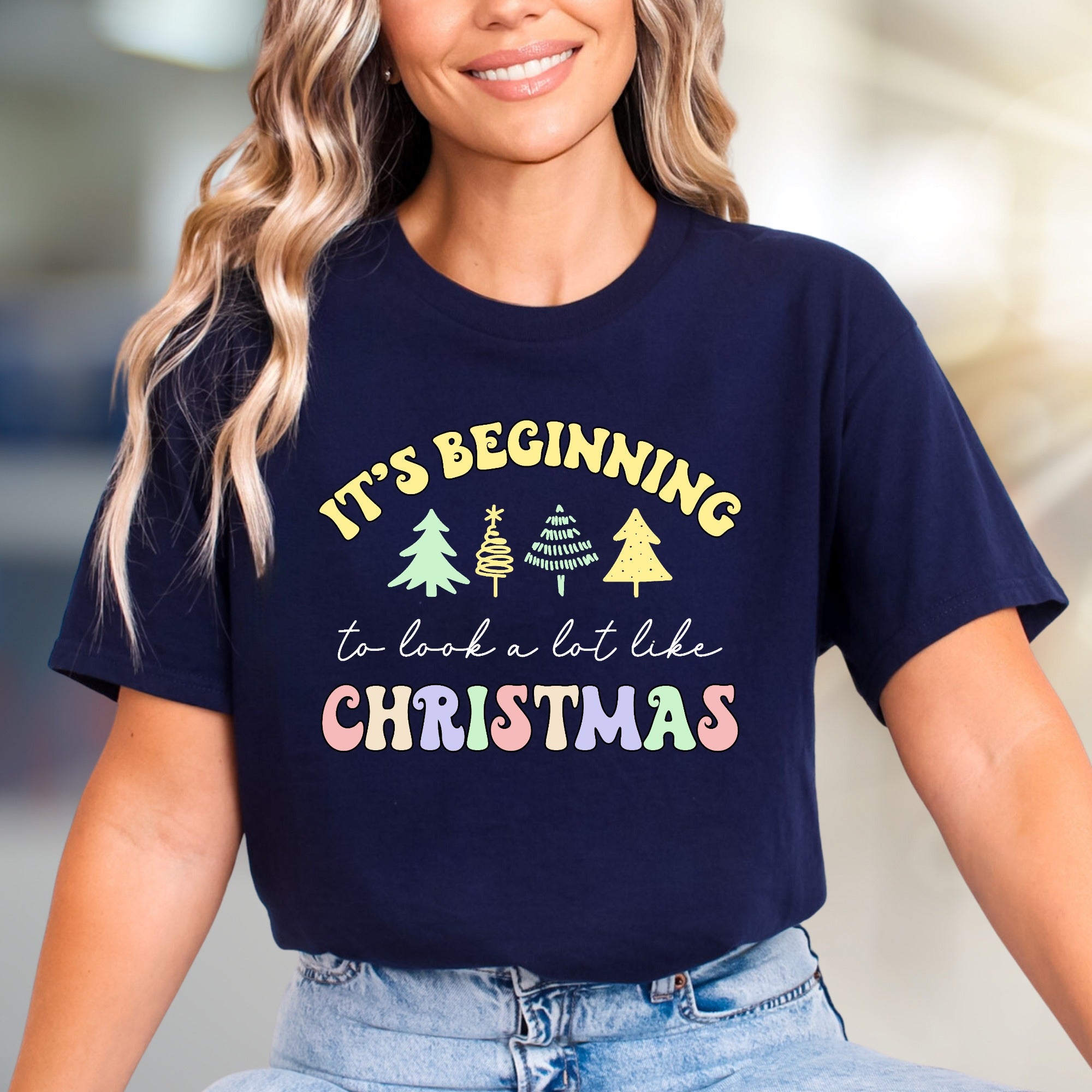 "It's Beginning to look a lot like Christmas" Retro Boho Graphic Tee, a Festive Holiday Pick for Enthusiasts