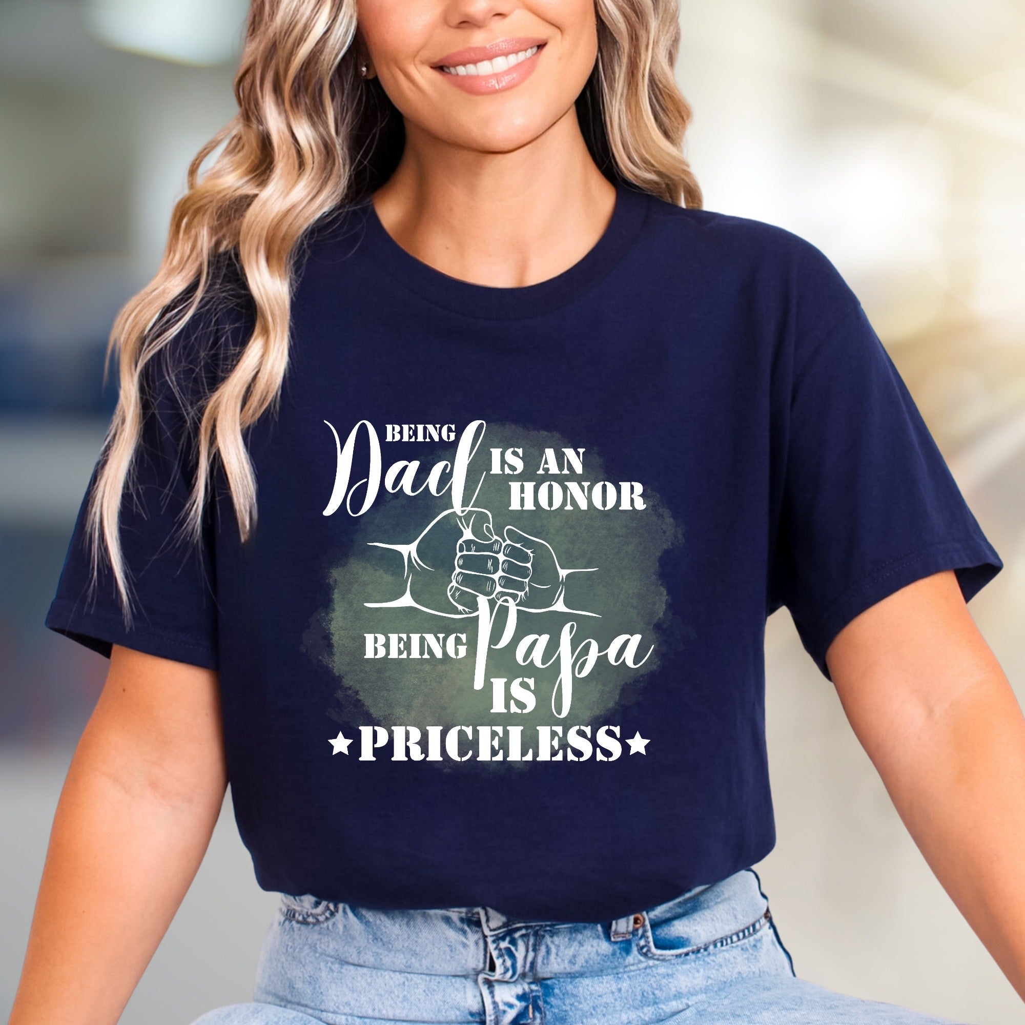"Being Dad Is An Honor Being Papa Is Priceless" Graphic Tee, Sentimental Pick for Grandfathers