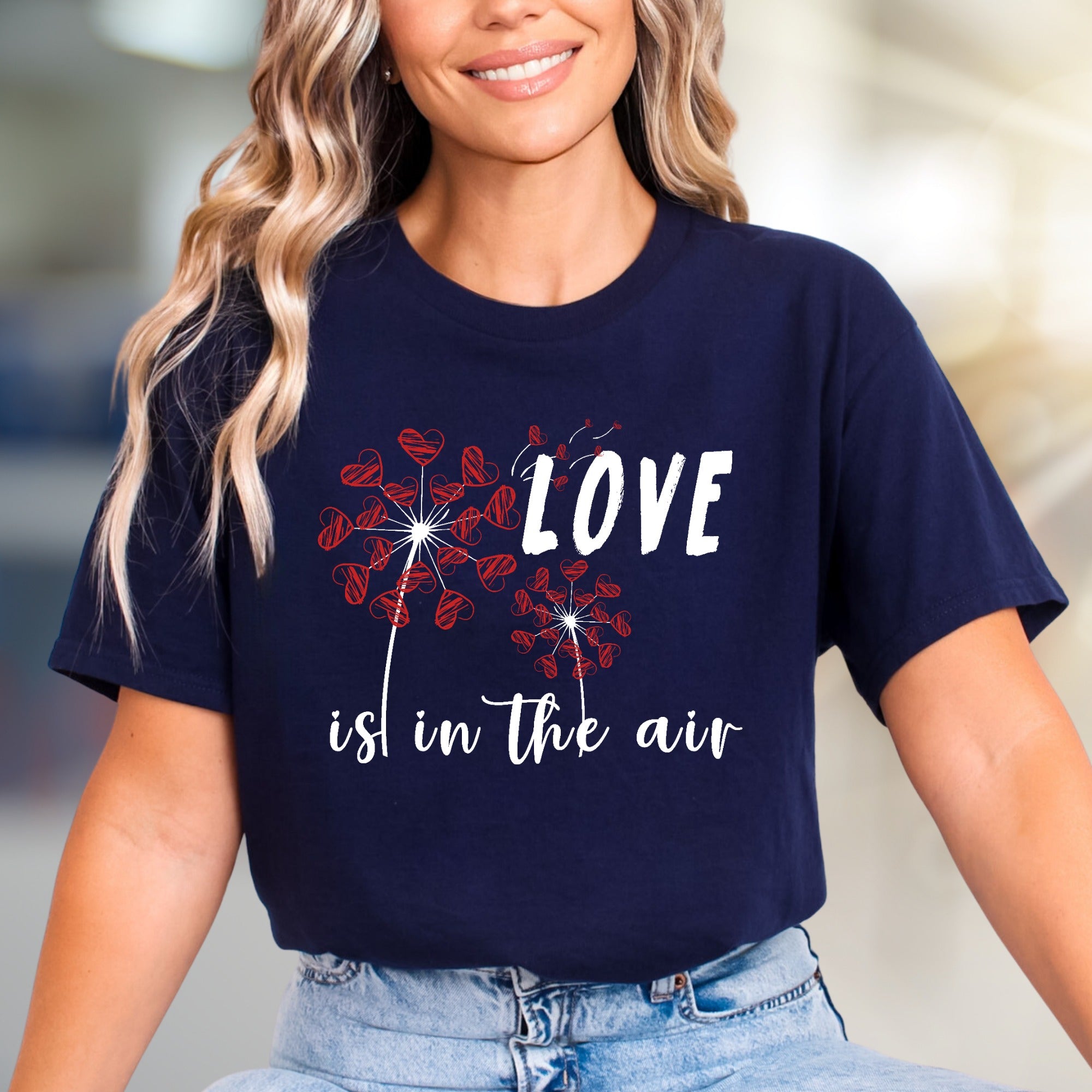 "LOVE is in the air" Dandelion Heart Graphic Tee, a Romantic Pick for Couples