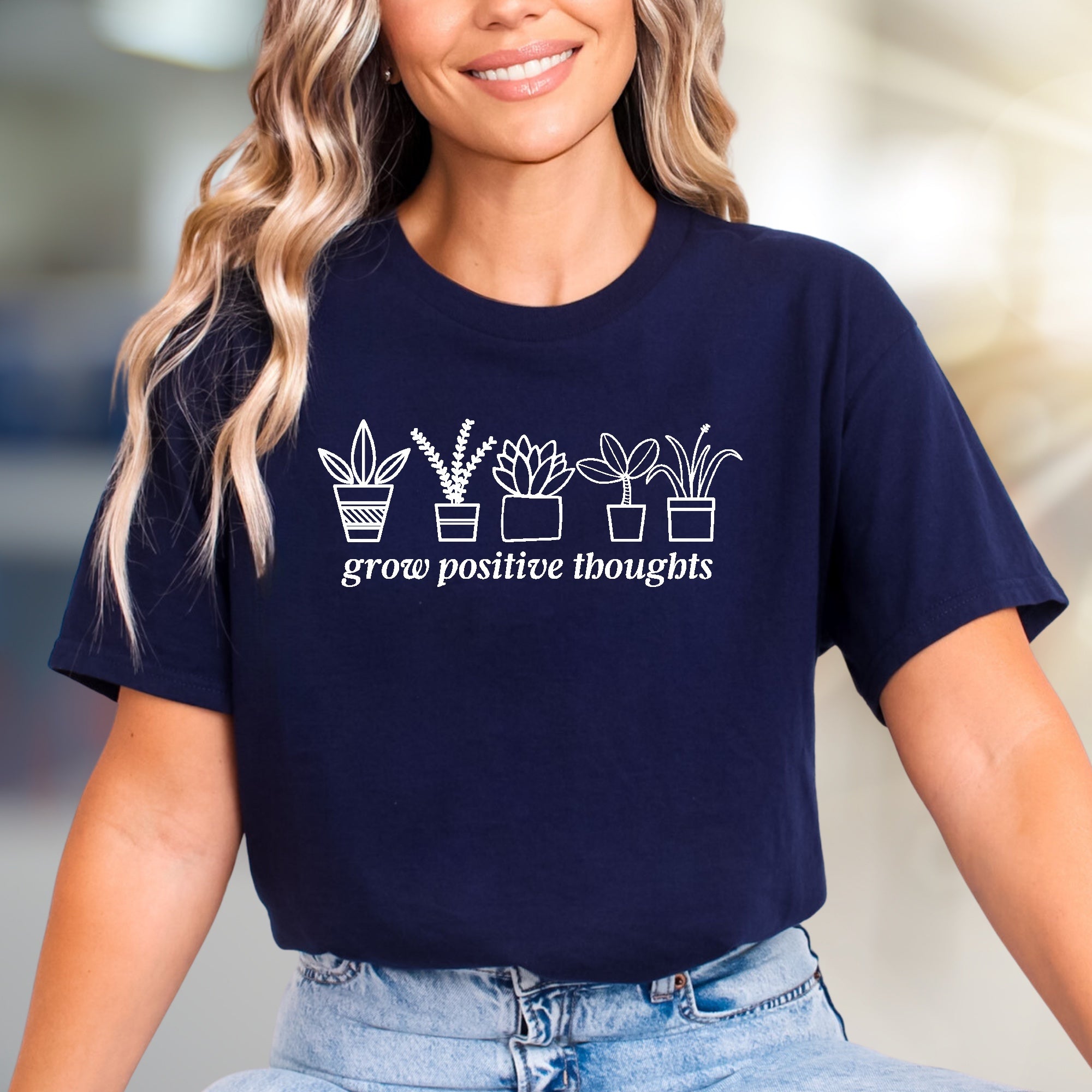 "grow positive thoughts" Botanical Graphic Tee, a Uplifting Pick for Plant Lovers