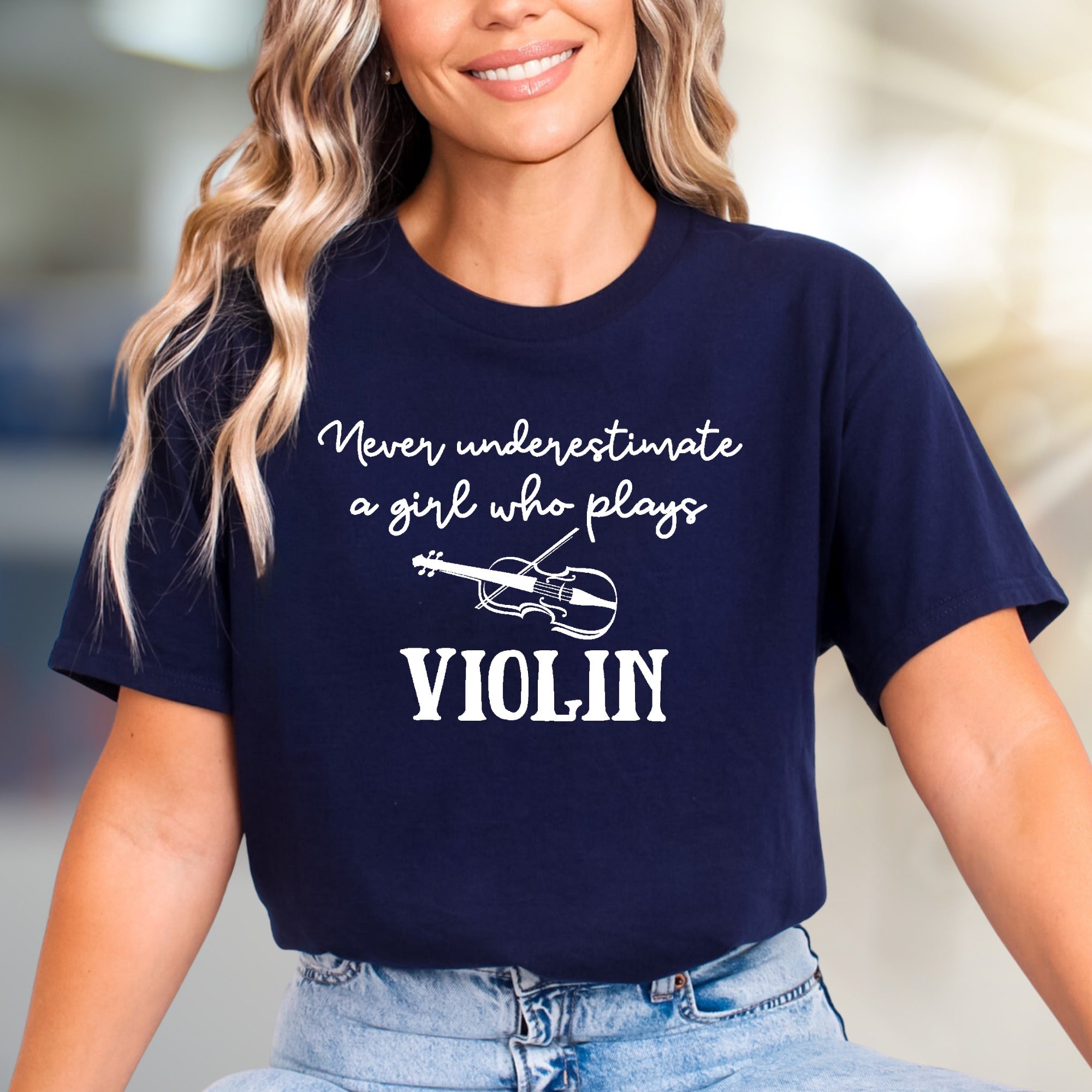 "Never underestimate a girl who plays VIOLIN" Music Lover Graphic Tee, a Musician's Essential Pick for Her