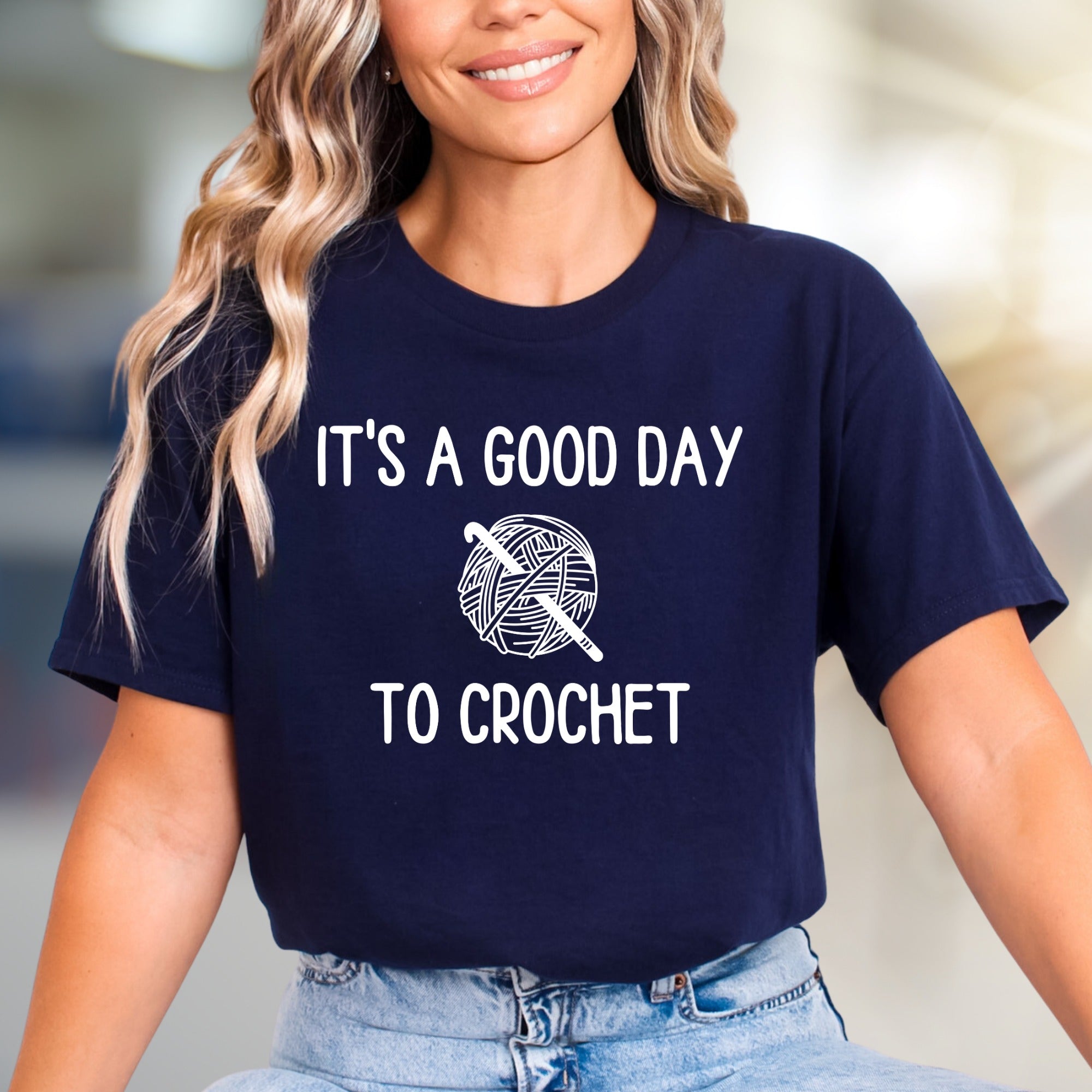 "IT'S A GOOD DAY TO CROCHET" Yarn Ball Graphic Tee, A Crafter's Comfy Pick