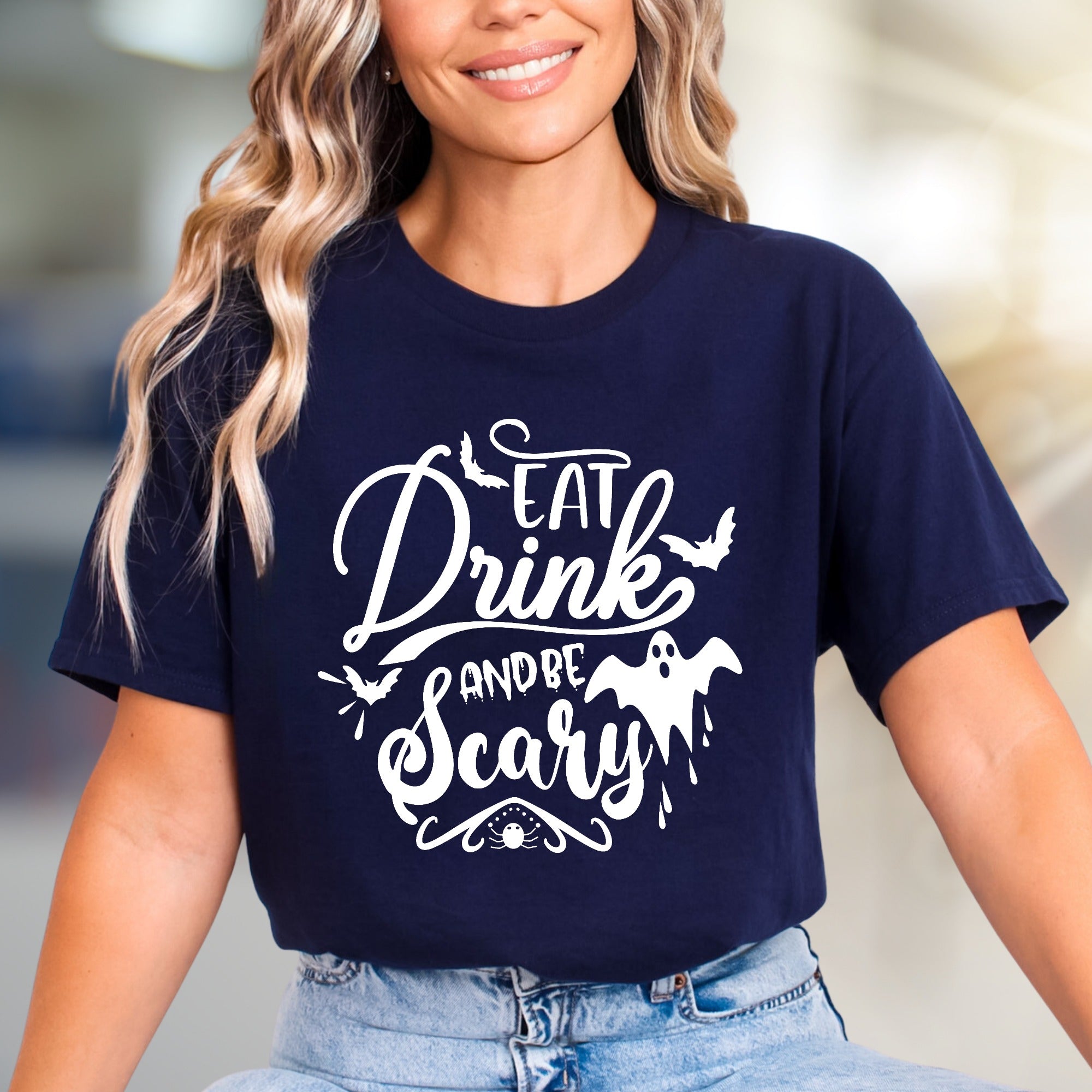 "Eat Drink And Be Scary" Halloween Graphic Tee, a Spooky Chic Pick for Partygoers