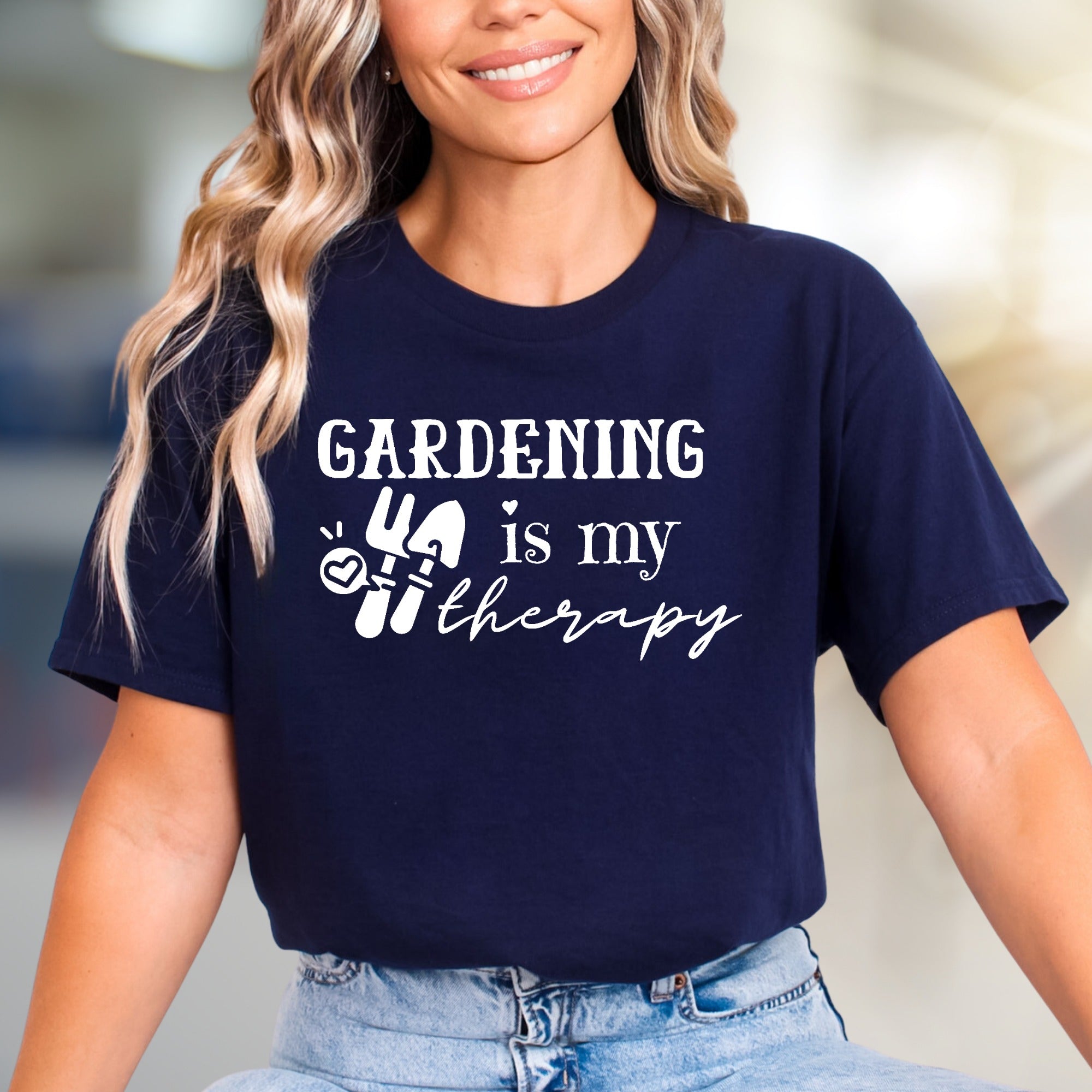 "Gardening Is My Therapy" Garden Tools Graphic Tee, a Green Thumb Pick for Plant Lovers