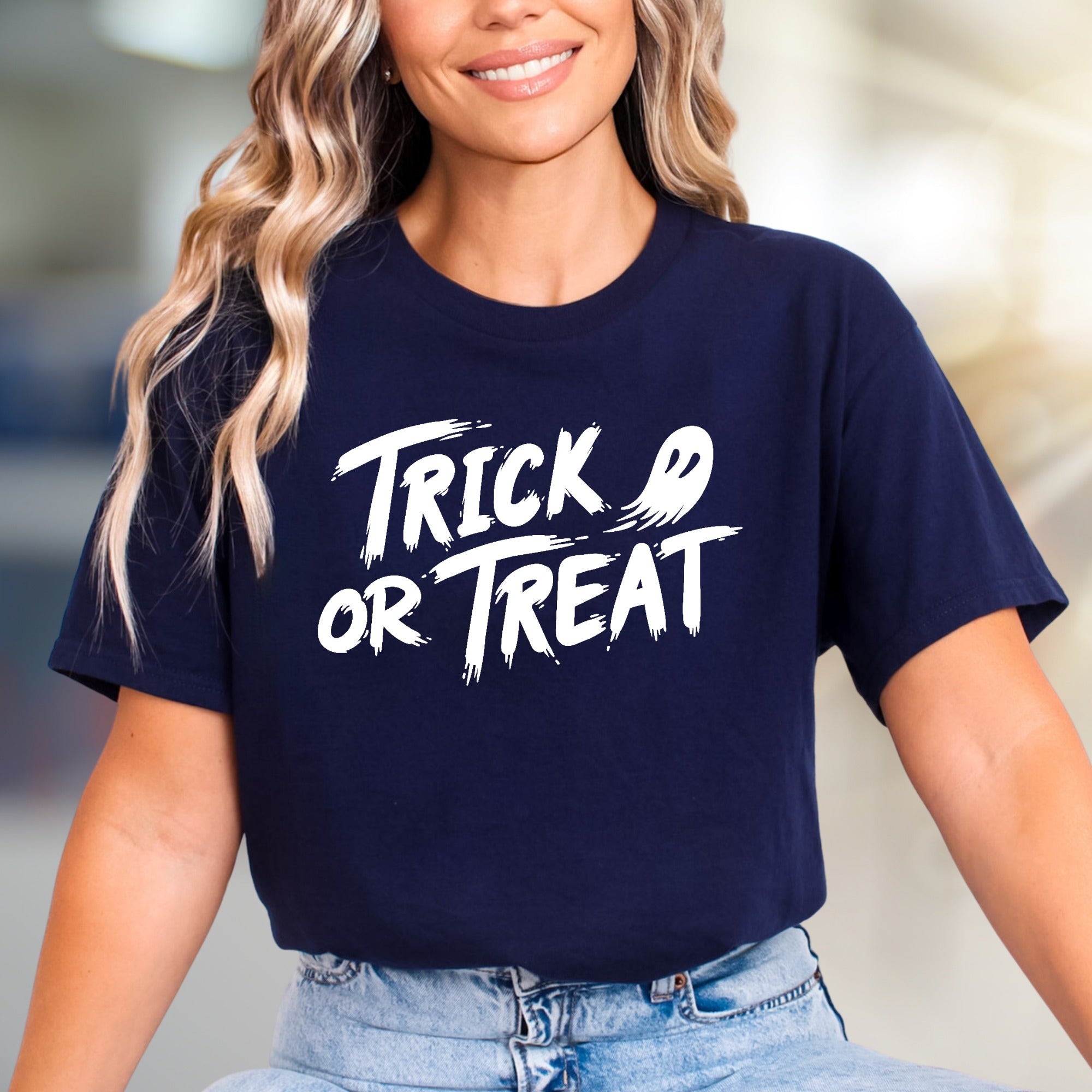 "Trick or Treat" Spooky Ghost Graphic Tee, a Halloween Pick for Party-Goers