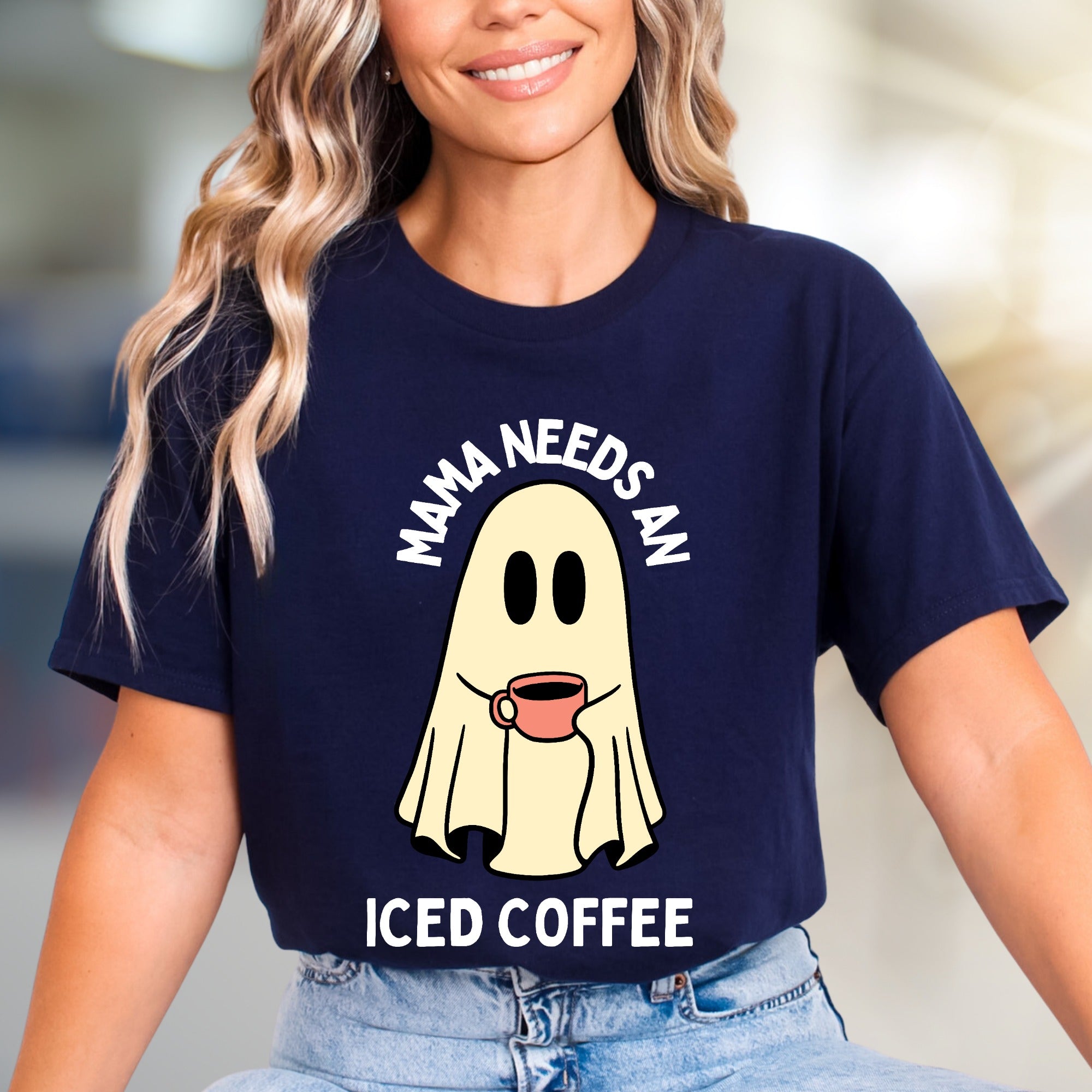 "Mama Needs An Iced Coffee" Spooky Coffee Lover Graphic Tee, a Humorous Mom Pick for Everyday Comfort