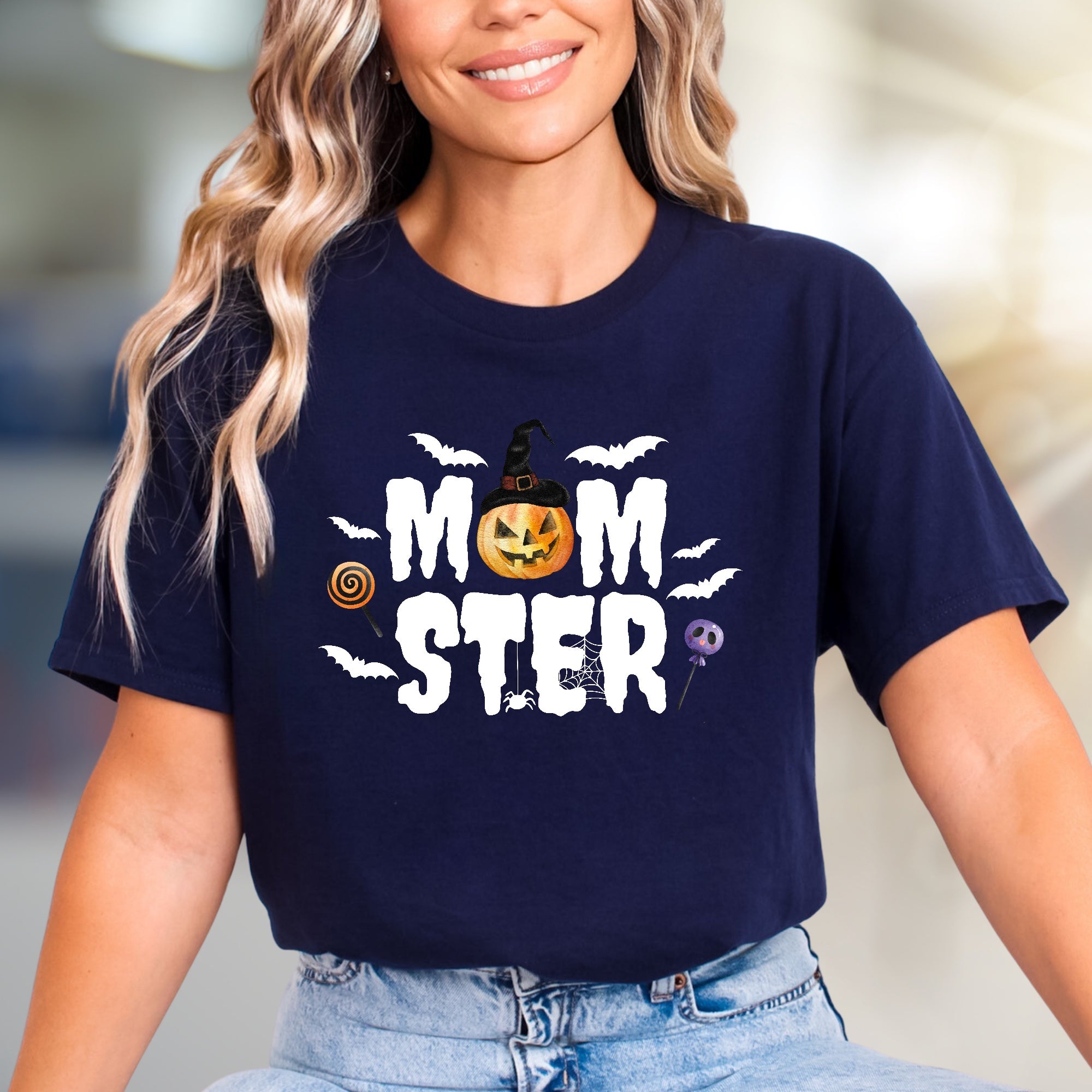 "MOM STER" Halloween Graphic Tee, a Spooky-Cute Pick for Festive Moms