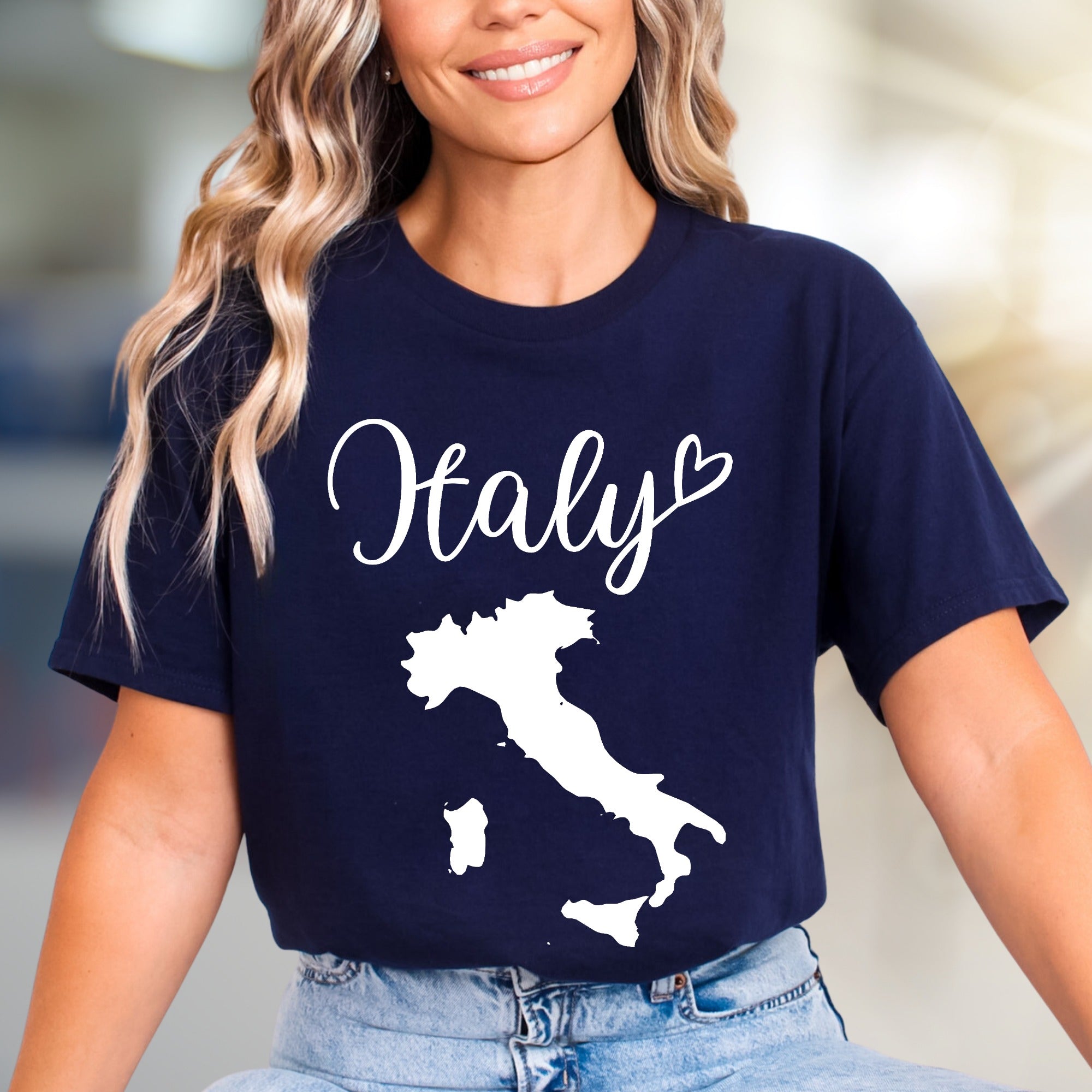 "Italy" Script Map Graphic Tee, a Wanderlust Pick for Globetrotters
