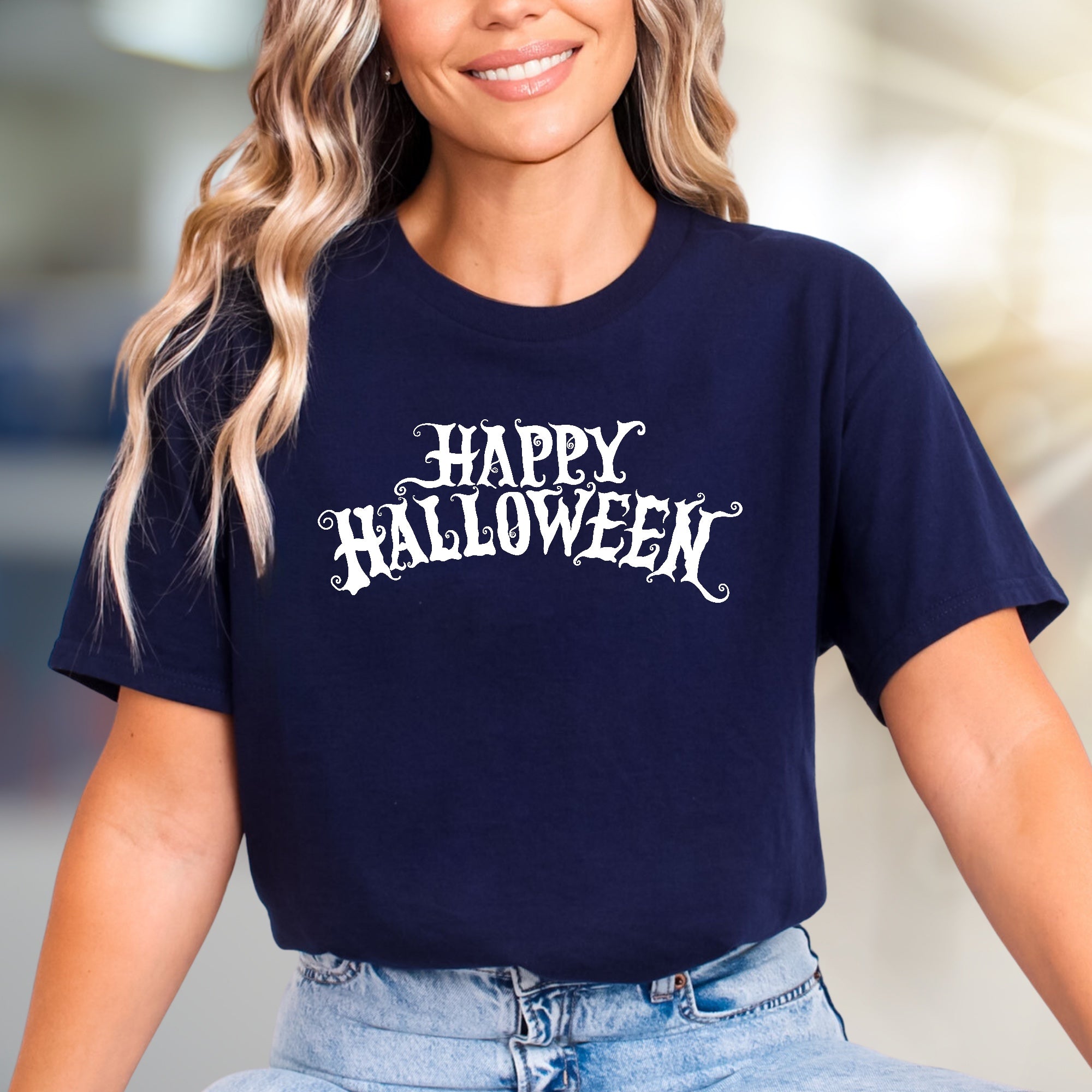 "Happy Halloween" Spooky Script Graphic Tee, a Festive Pick for Autumn Lovers
