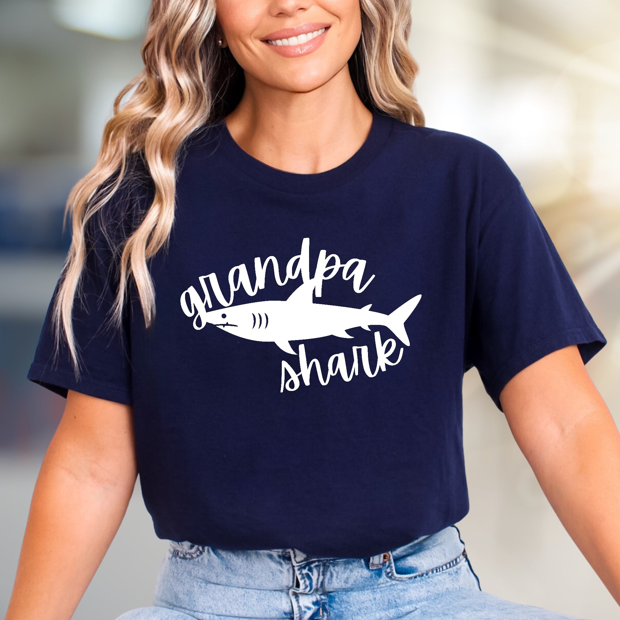 "Grandpa Shark" Adorable Family Graphic Tee, a Fun Niche Pick for Grandfathers