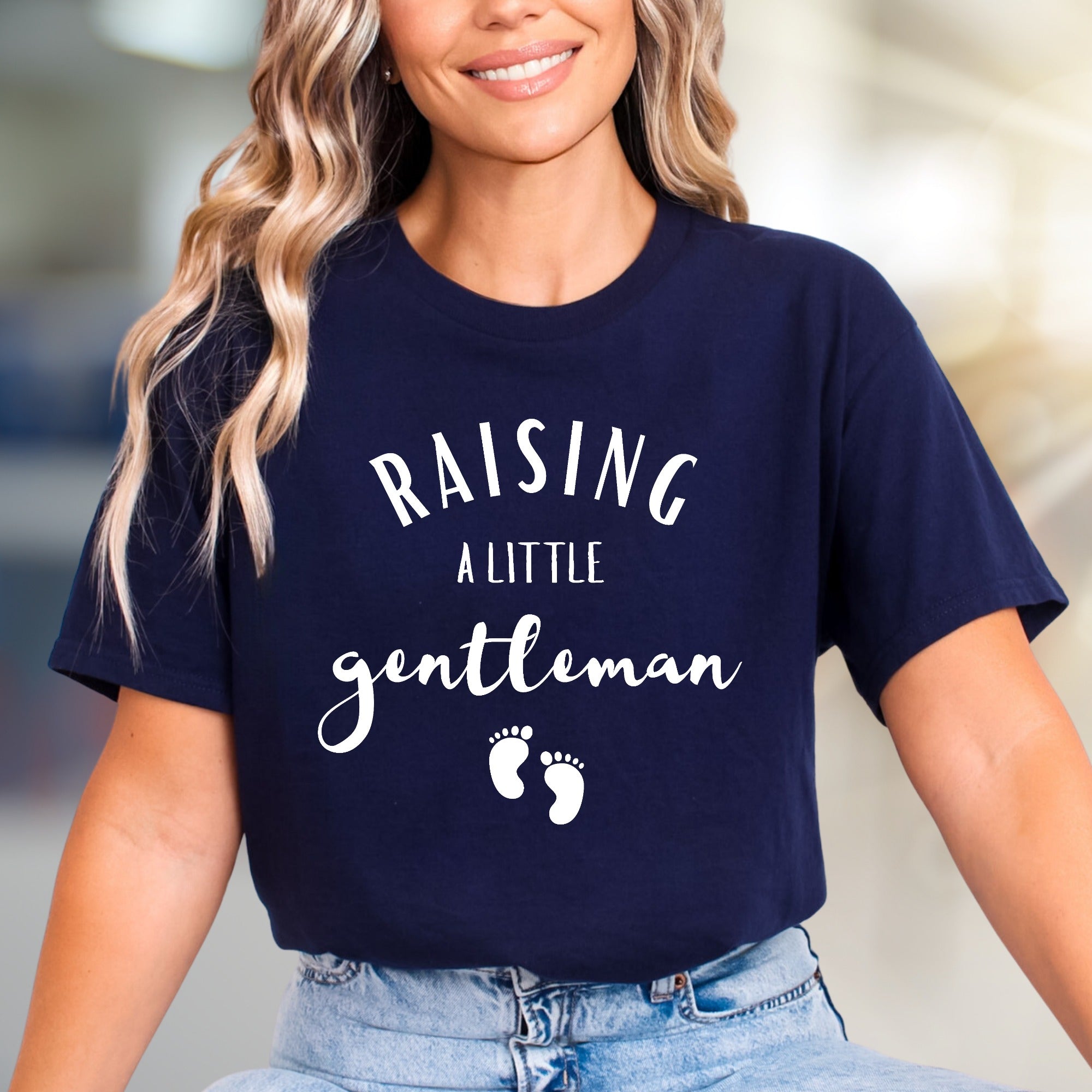 "Raising A Little Gentleman" Baby Footprint Graphic Tee, a Parent-to-Be Pick for New Moms & Dads