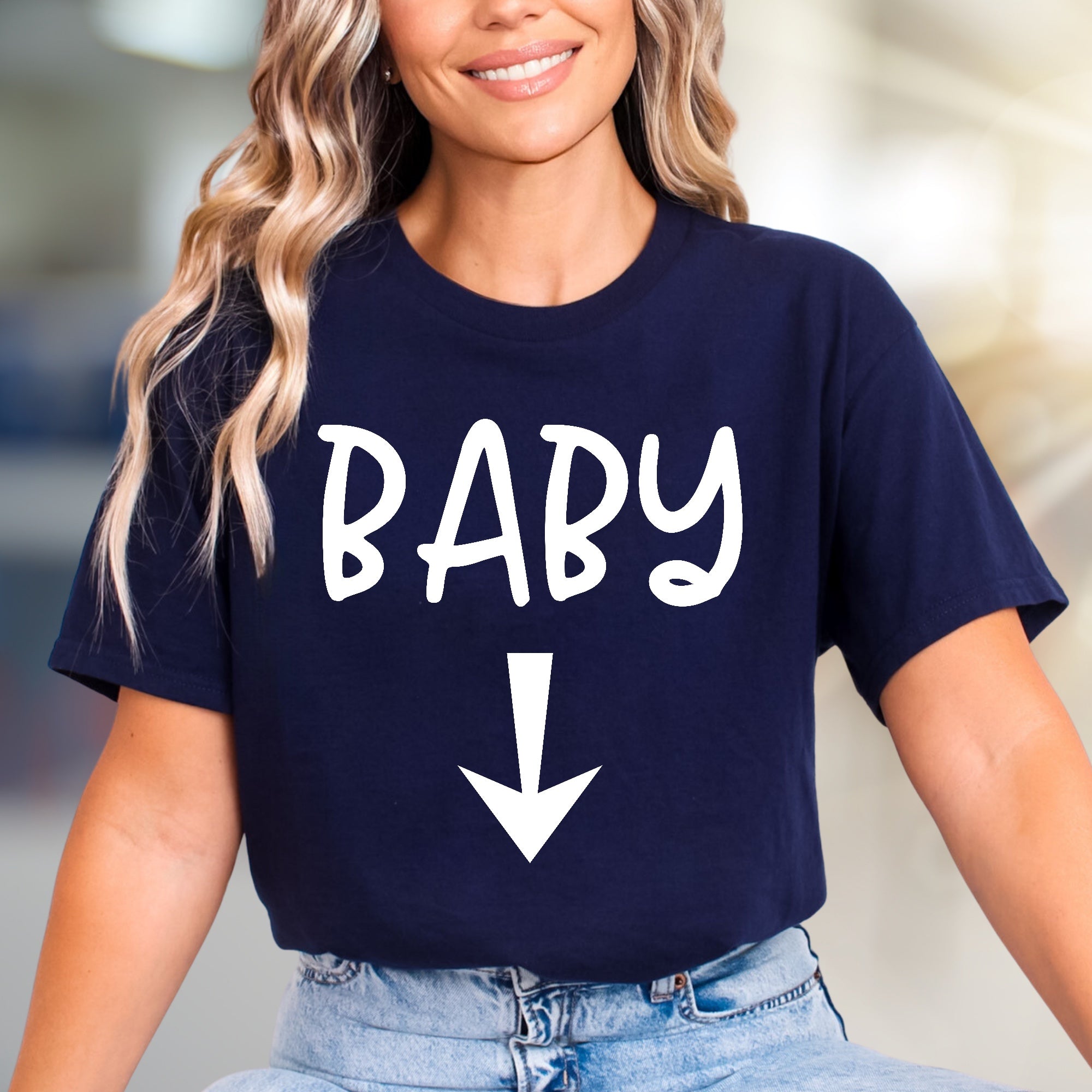 "BABY" Arrow Down Pregnancy Reveal Graphic Tee, a Future Parent Pick for Expecting Moms