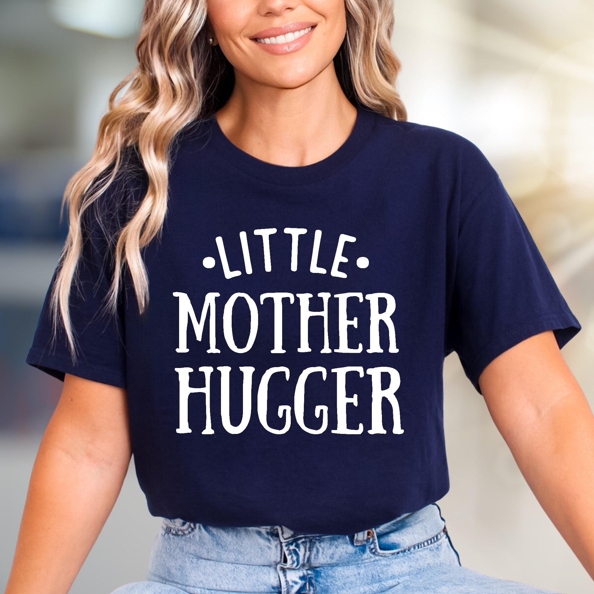 "Little Mother Hugger" Funny Mom Life Graphic Tee, a Sweet Gift for Her