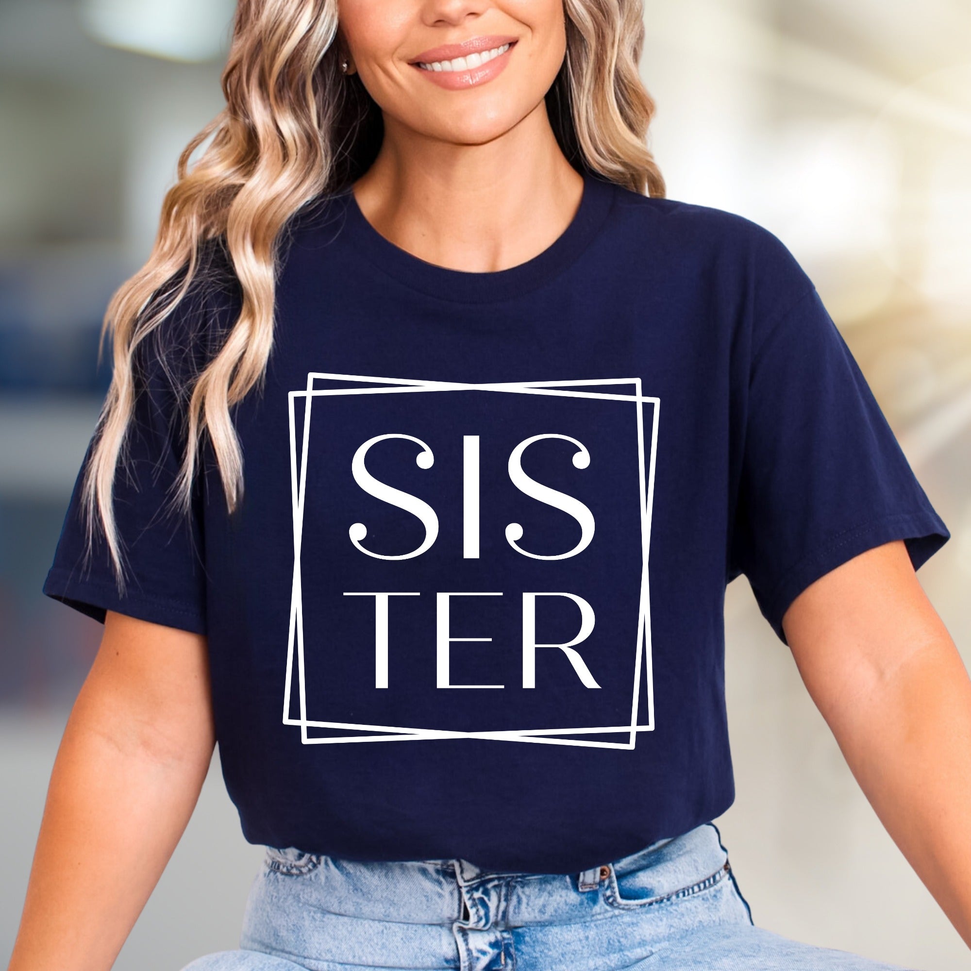 "SISTER" Geometric Graphic Tee, a Modern Family Pick for Loved Ones