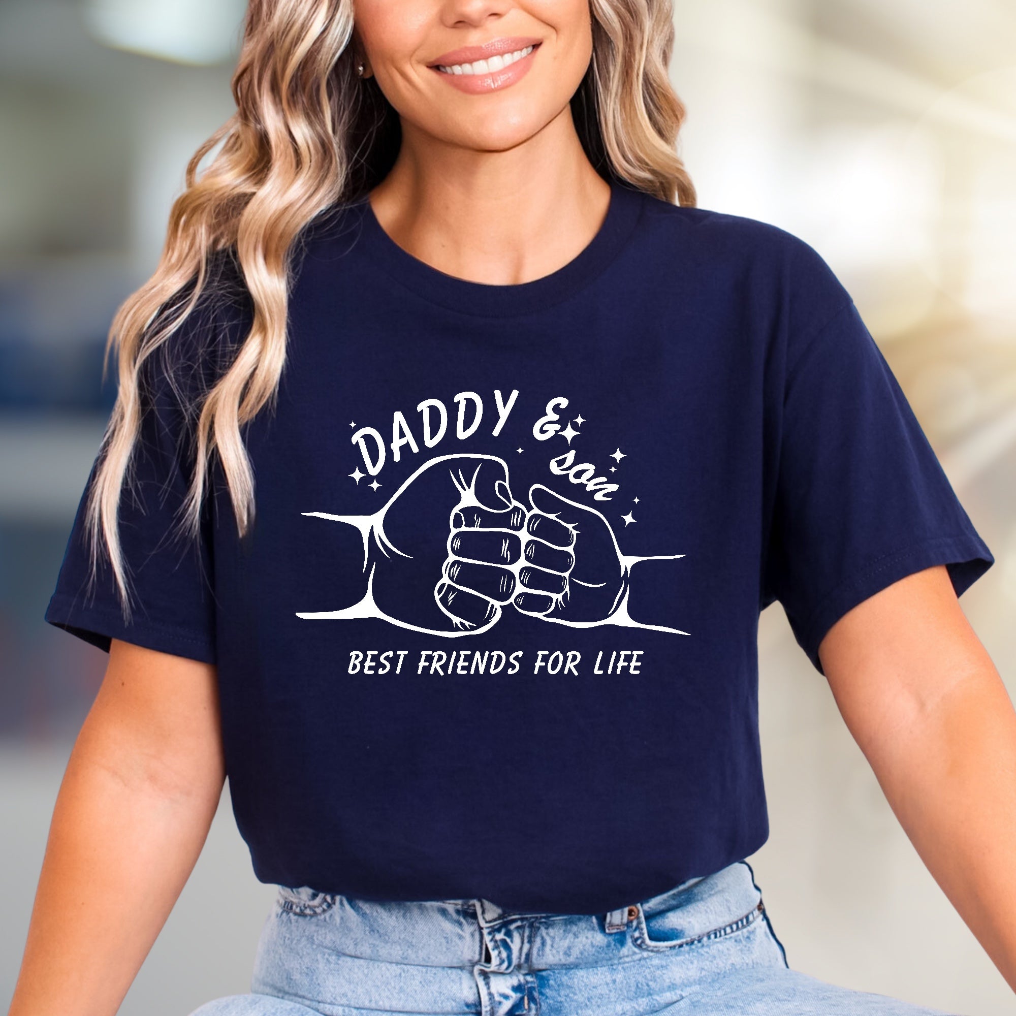 "DADDY & SON BEST FRIENDS FOR LIFE" Fist Bump Graphic Tee, A Family Bond Pick for Dads