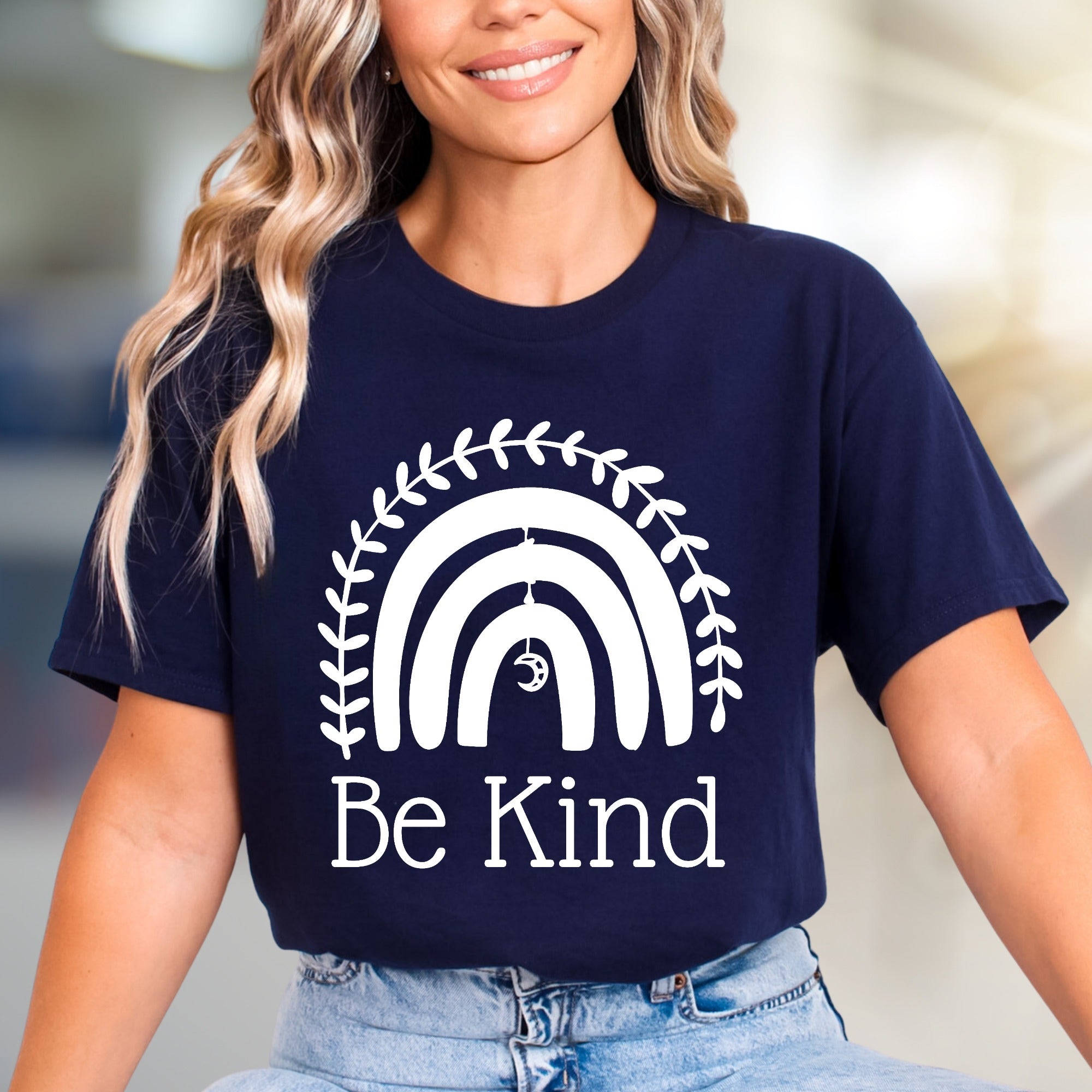 "Be Kind" Boho Rainbow Graphic Tee, a Compassionate Pick for Everyday Wear