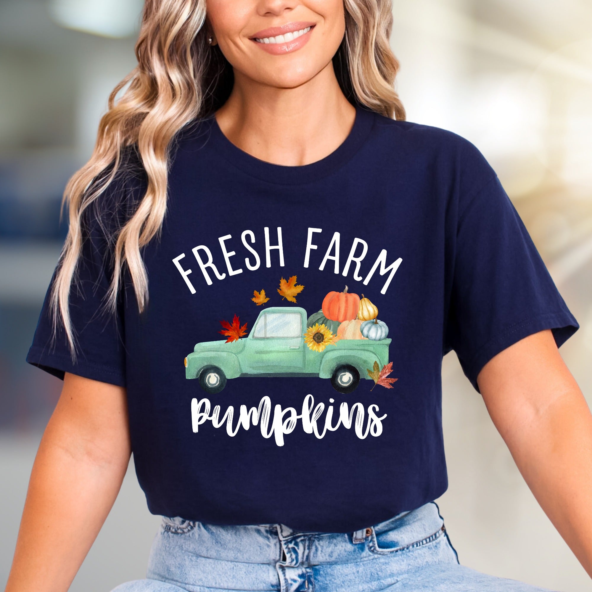 "Fresh Farm Pumpkins" Autumn Graphic Tee, a Rustic Pick for Fall Lovers