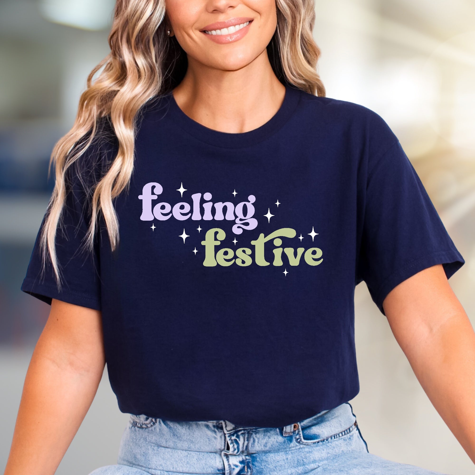 "Feeling Festive" Groovy Graphic Tee, a Holiday Vibe Pick for Celebration Enthusiasts