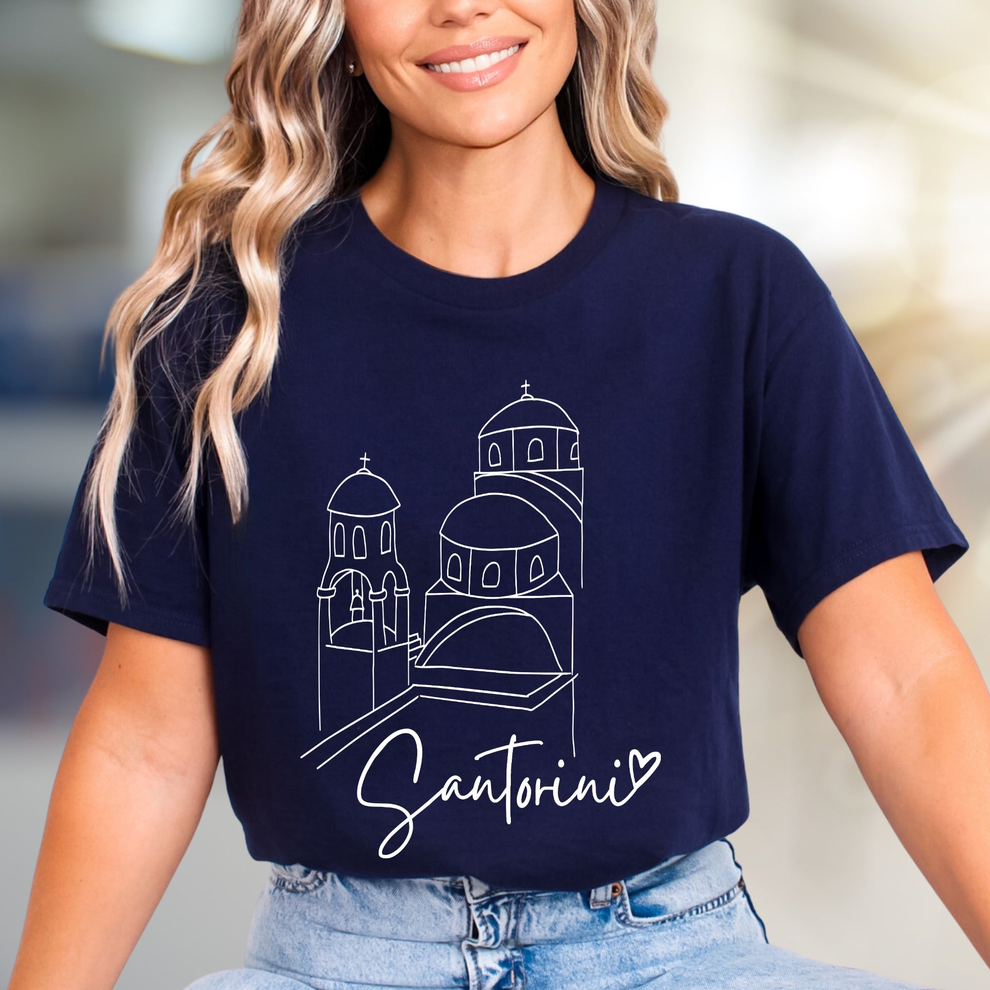 Santorini Sketch Greek Islands Graphic Tee, a Travel Souvenir for Her & Him