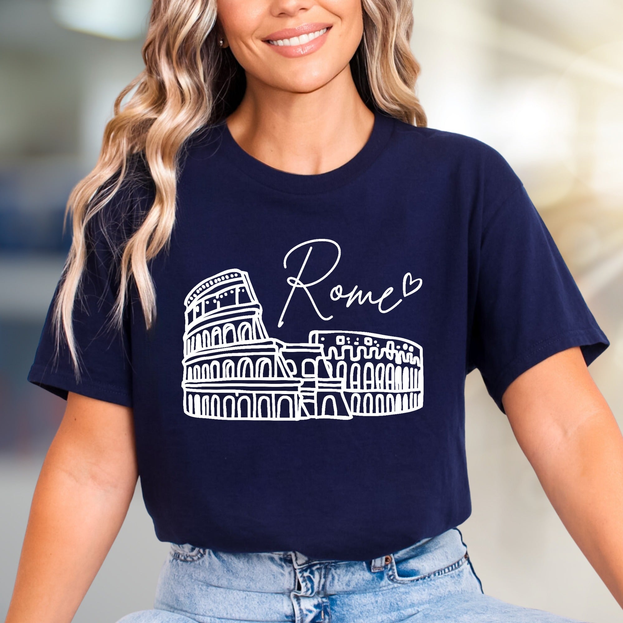 "Rome" Colosseum Outline Graphic Tee, a Travel Souvenir for Culture Lovers