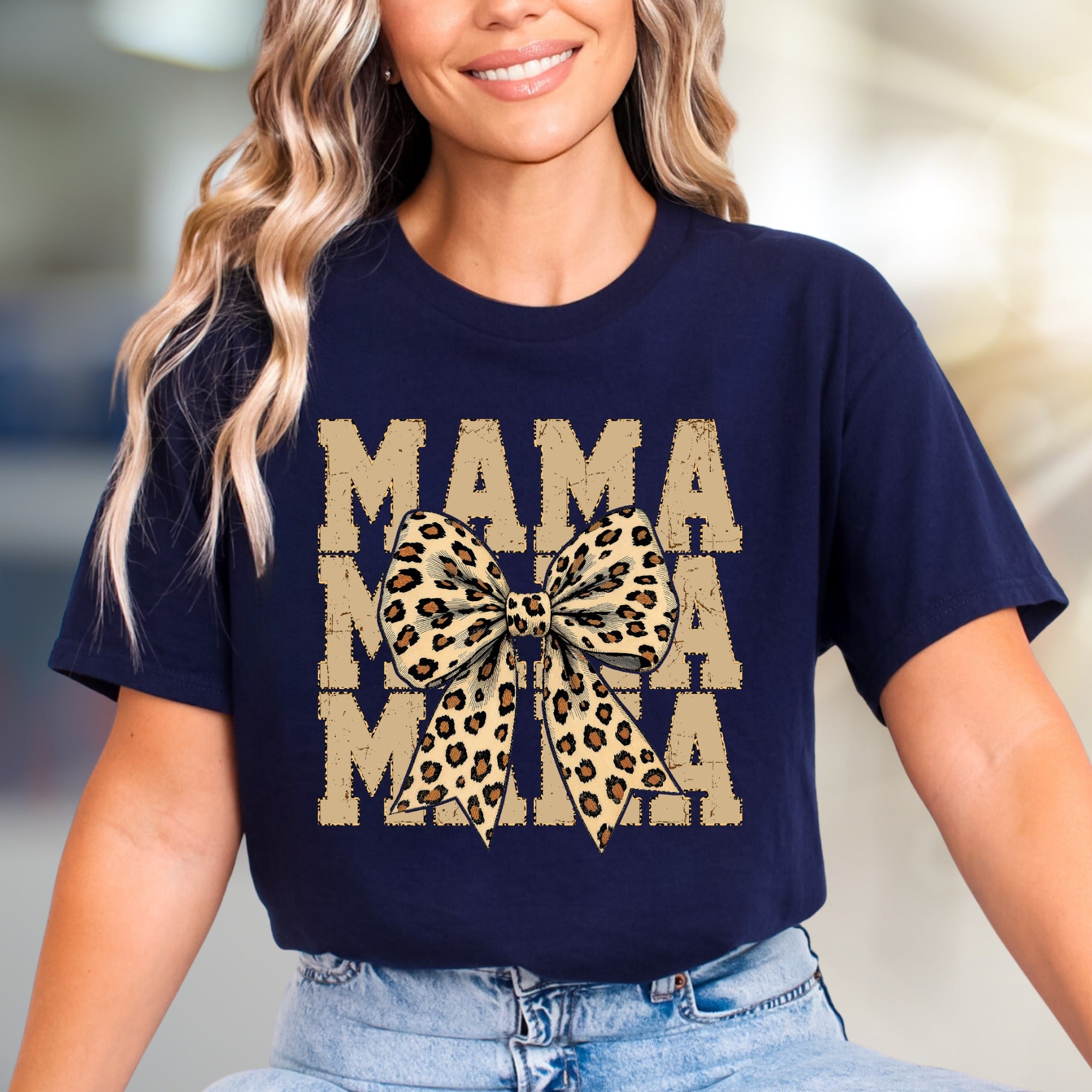 "MAMA" Leopard Bow Graphic Tee, a Chic Statement for Modern Moms