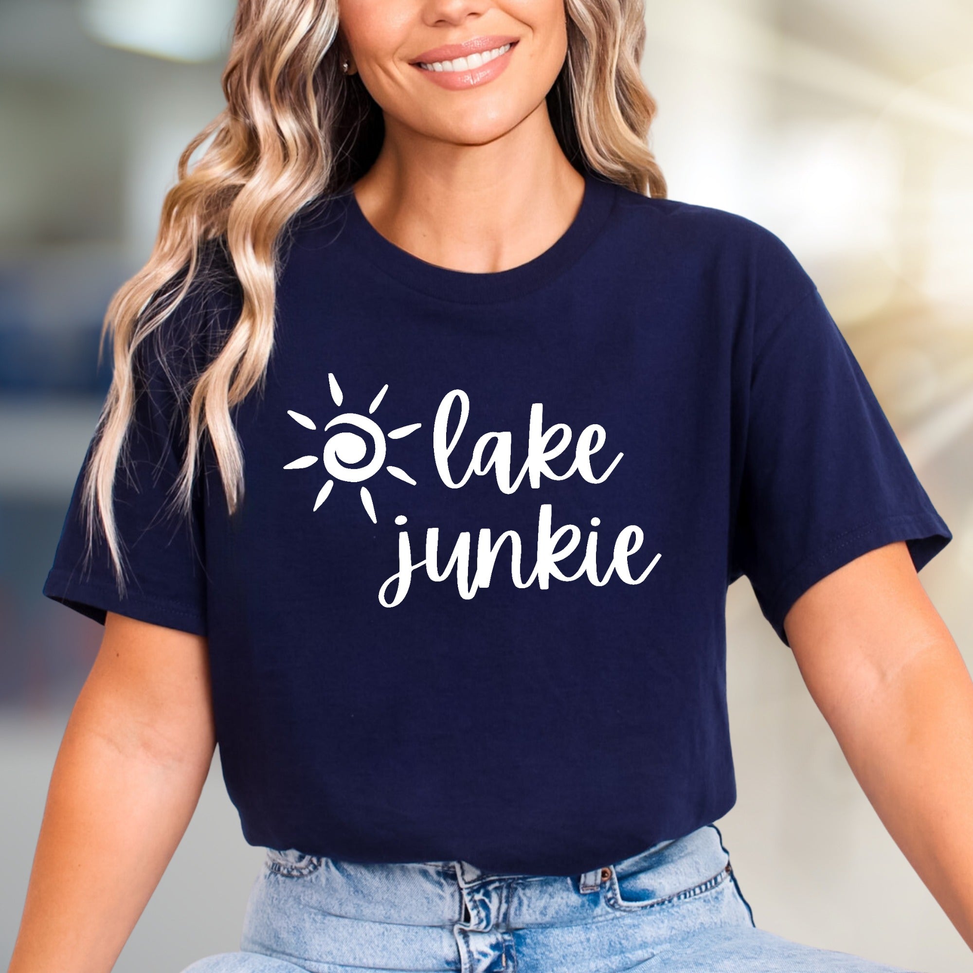 "lake junkie" Summer Lake Graphic Tee, a Water Lover's Pick for Casual Wear