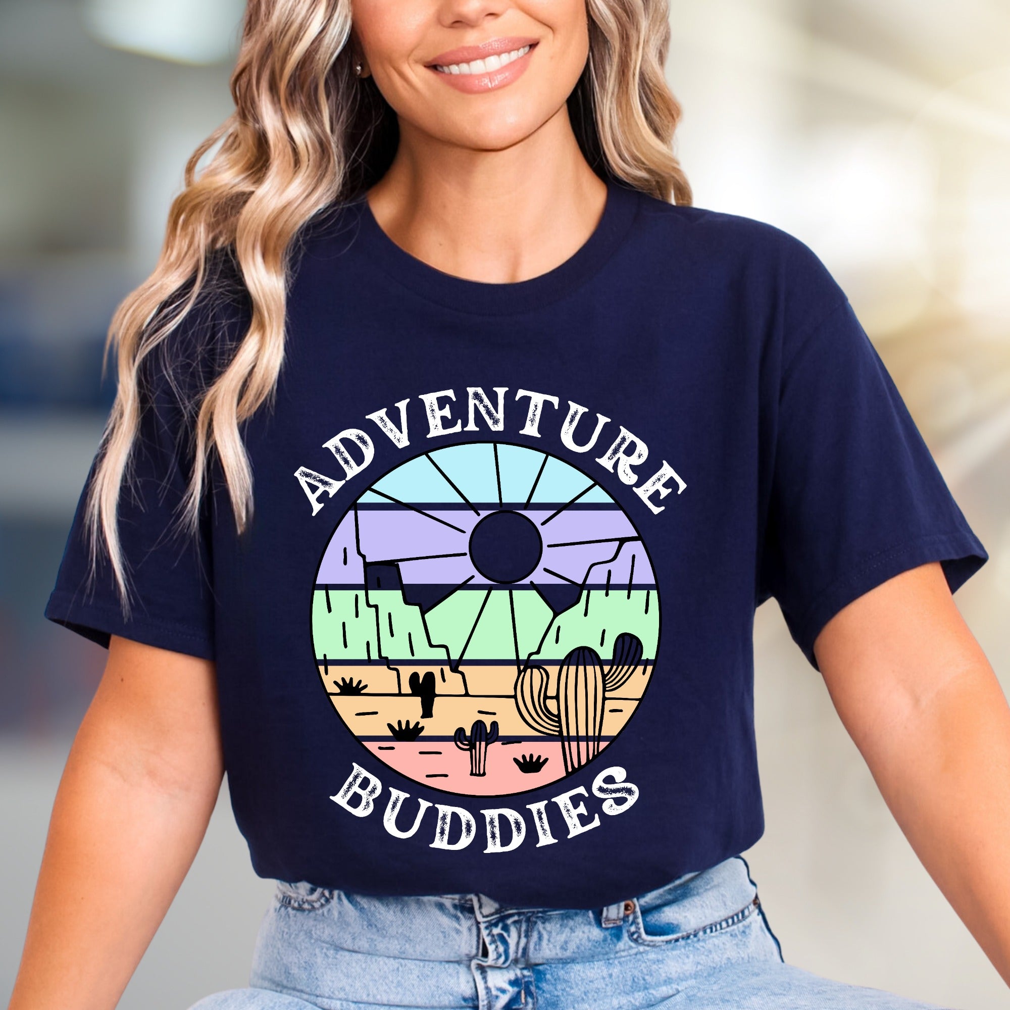 "Adventure Buddies" Desert Vibes Graphic Tee, a Retro-Style Pick for Travelers