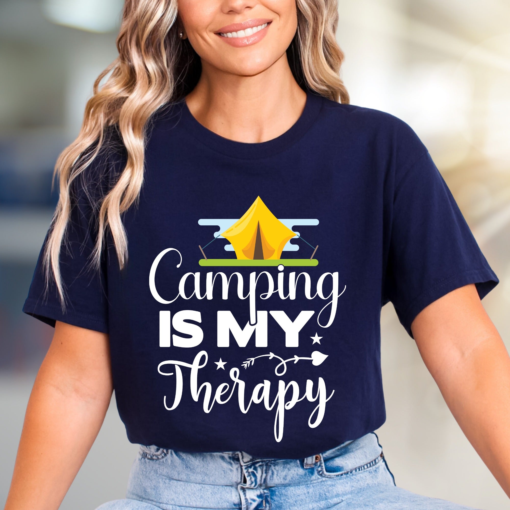 "Camping Is My Therapy" Outdoor Adventure Graphic Tee, a Nature-Lover's Pick for Casual Wear