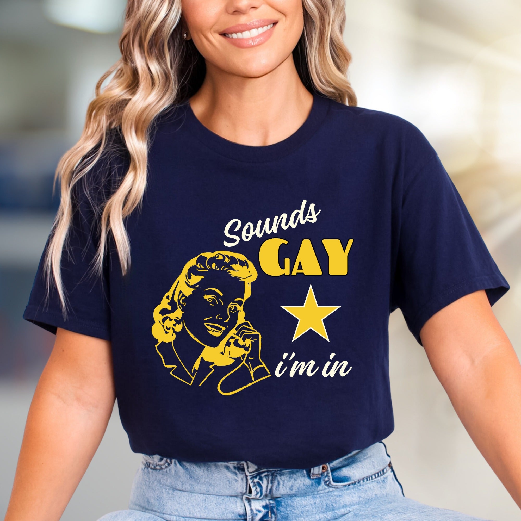"Sounds Gay, I'm In" Retro Graphic Tee, a Quirky Pick for Activists
