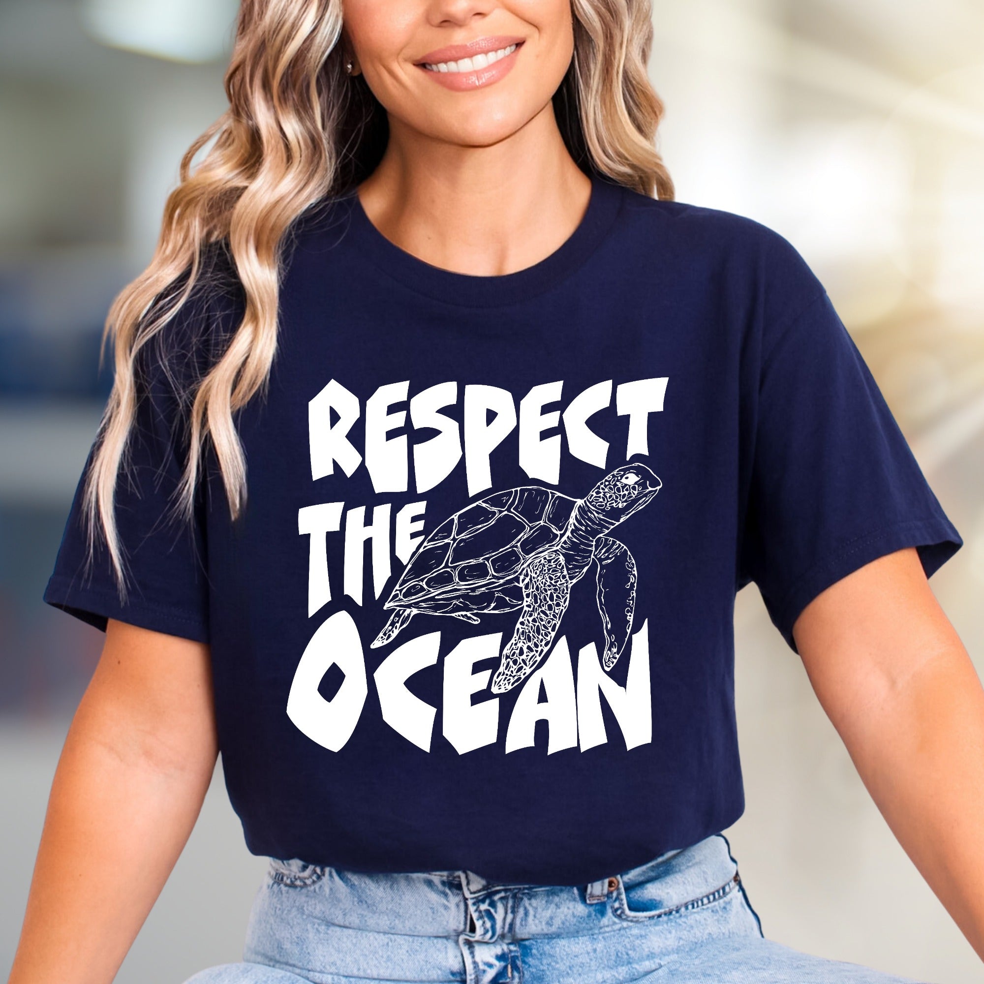 "Respect The Ocean" Sea Turtle Graphic Tee, an Eco-Conscious Pick for Ocean Advocates