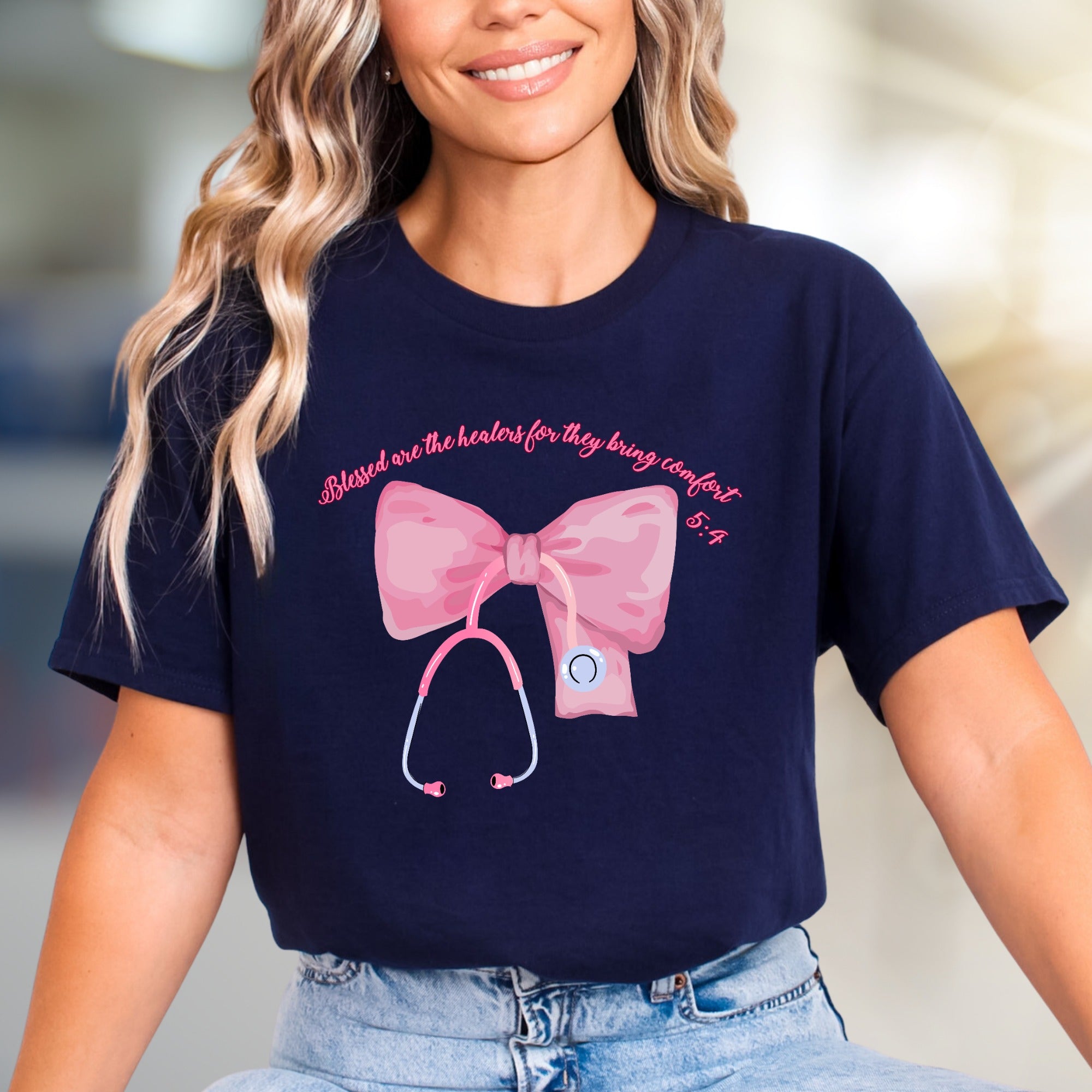 "Blessed are the healers for they bring comfort" Nurse Graphic Tee, a Compassionate Pick for Healthcare Heroes