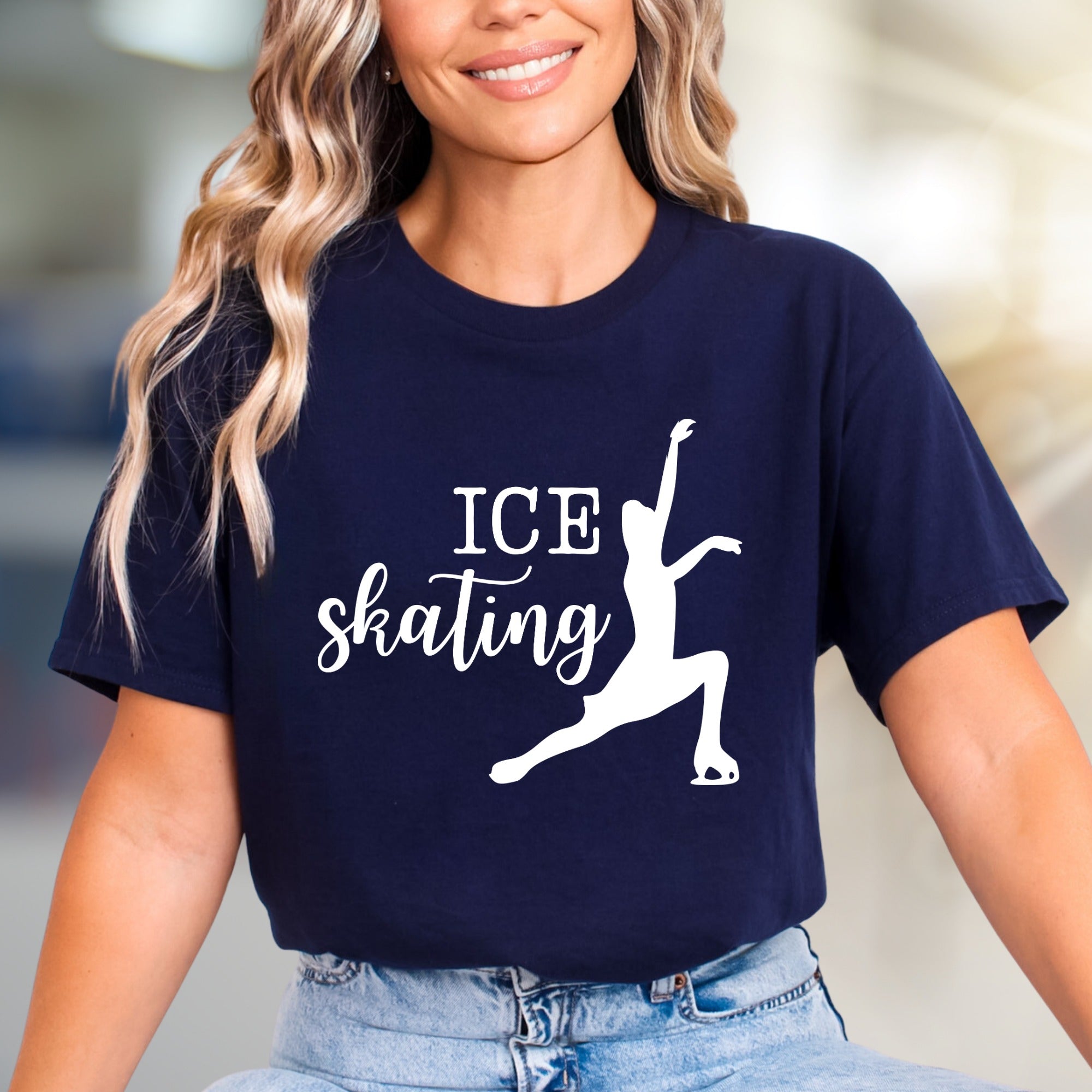 “ICE Skating” Elegant Skater Graphic Tee, a Winter Sports Pick for Enthusiasts