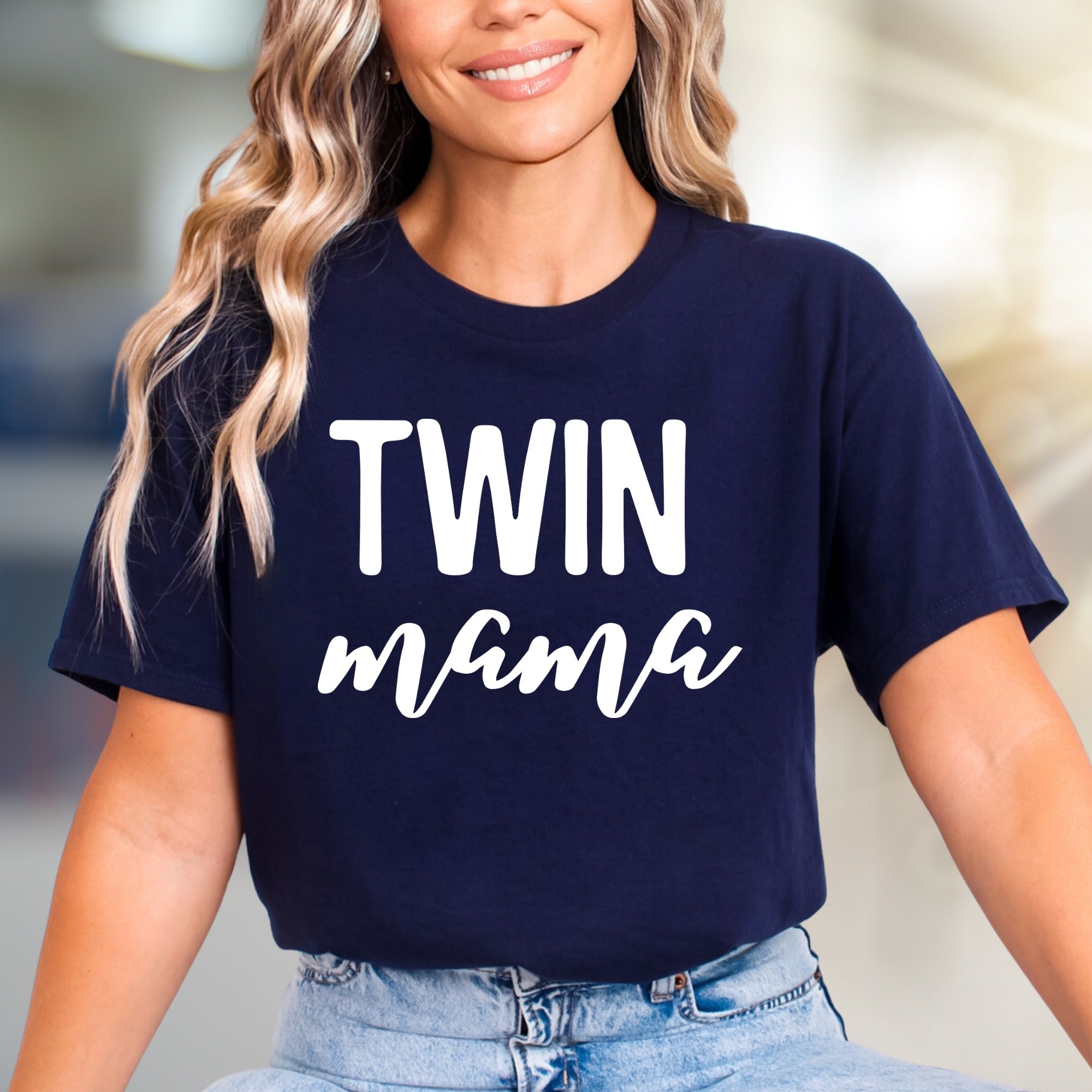 "TWIN mama" Motherhood Chic Graphic Tee, A Parental Pride Pick for Moms