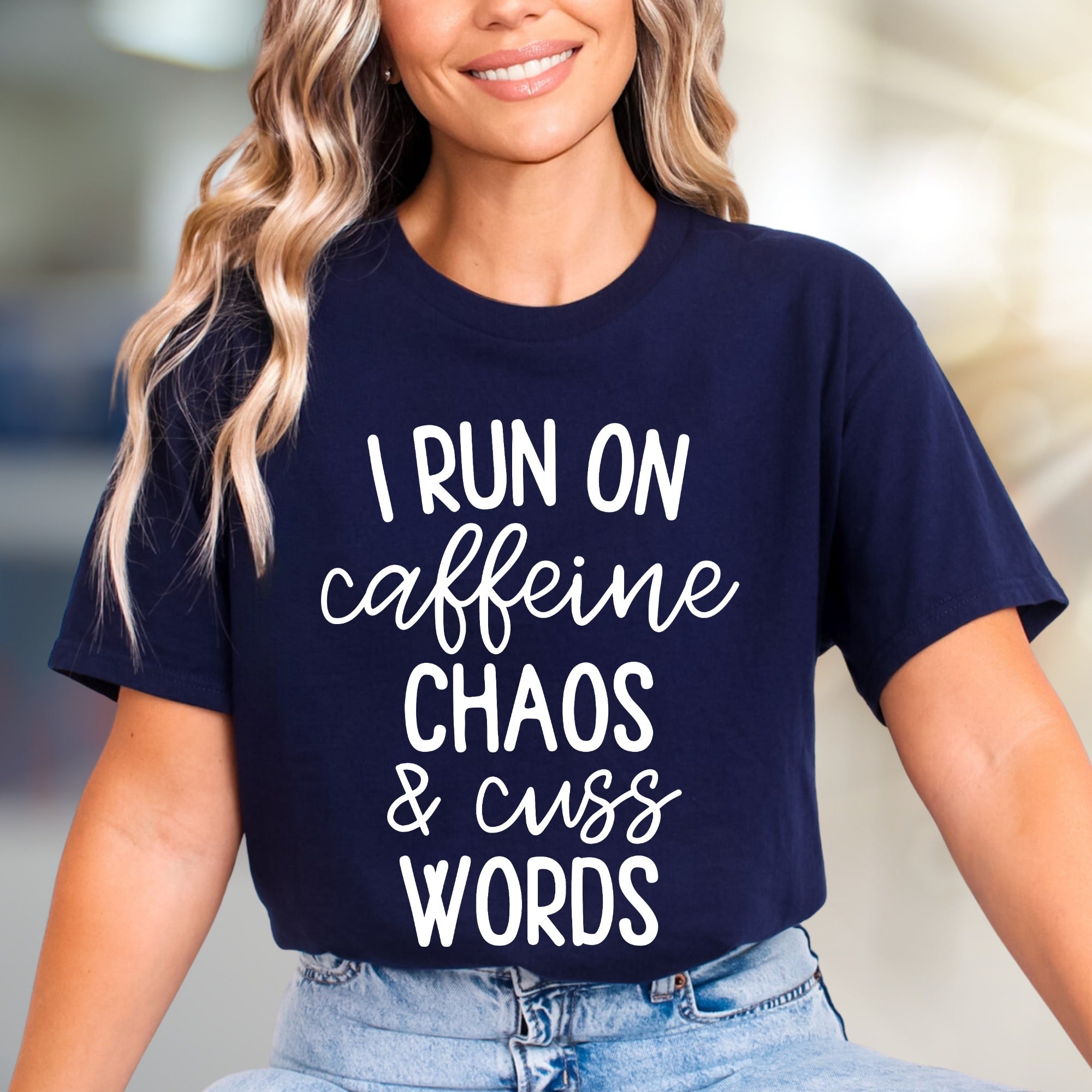 "I Run On Caffeine Chaos & Cuss Words" Graphic Tee, a Bold Statement Unise Tee