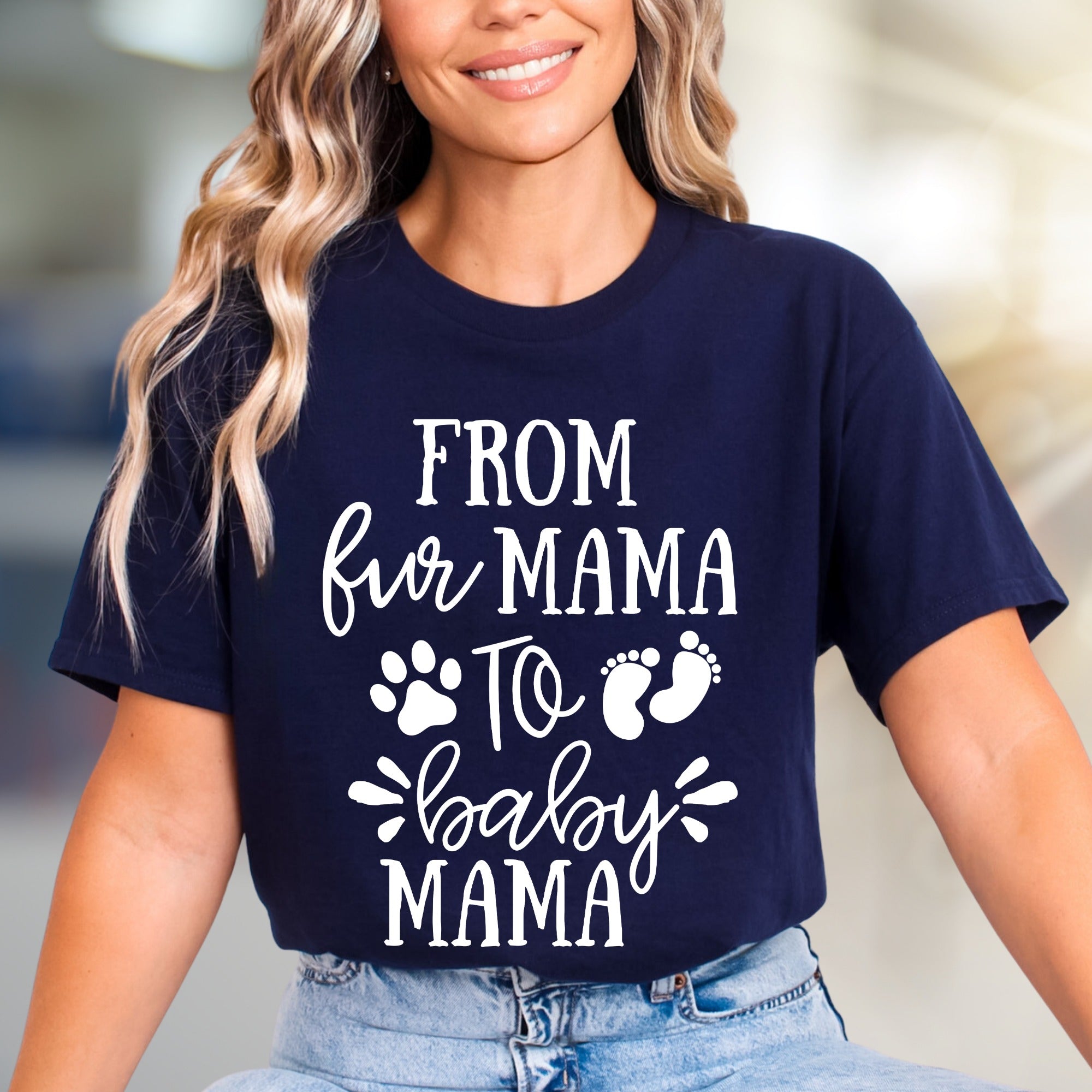 "From Fur Mama To Baby Mama" Pregnancy Reveal Graphic Tee, a Heartfelt Gift for New Moms