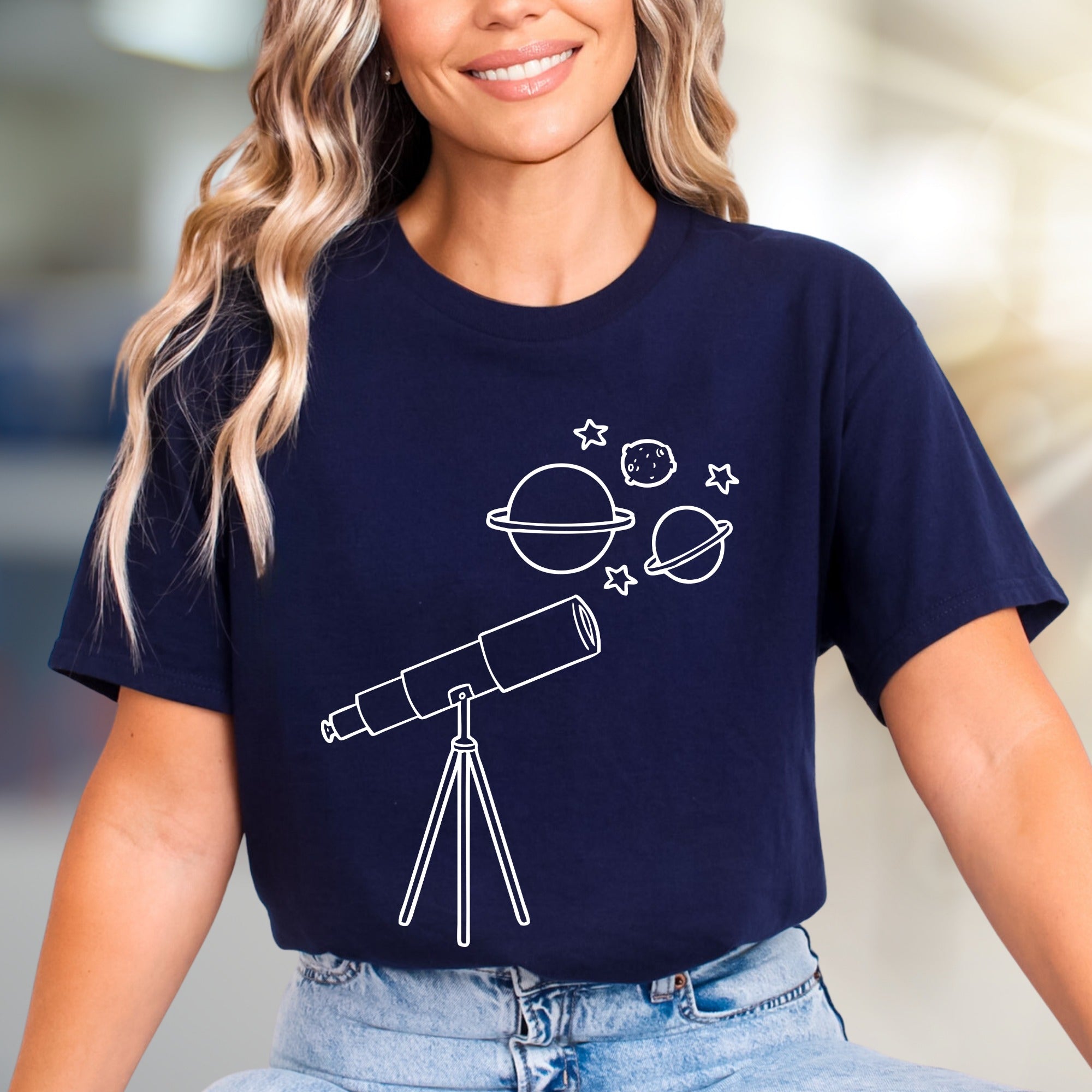 Celestial Telescope Galactic Graphic Tee, a Stargazer's Pick for Space Enthusiasts