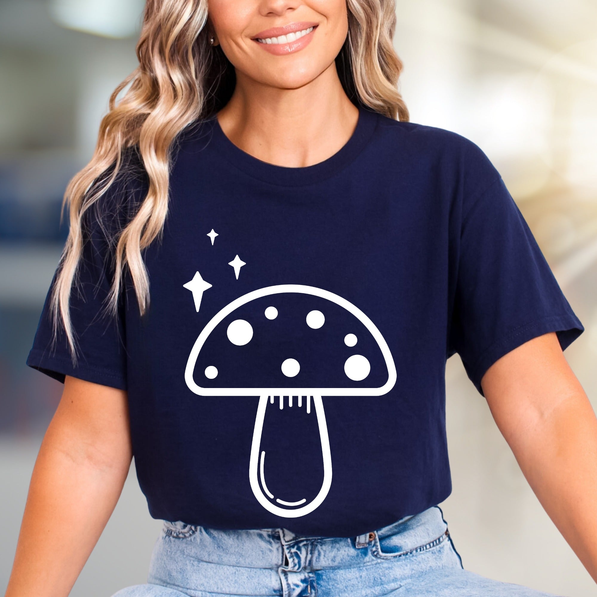 Enchanted Mushroom & Stars Graphic Tee, a Whimsical Pick for Nature Lovers