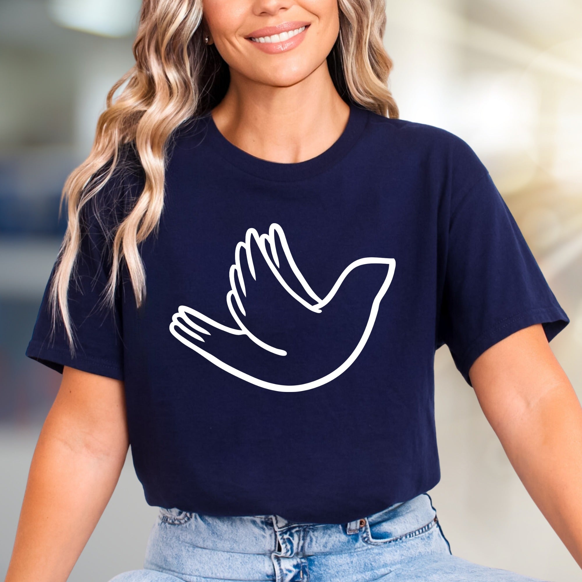Minimalist Dove Flight Graphic Tee, a Serene Statement for Peace Lovers